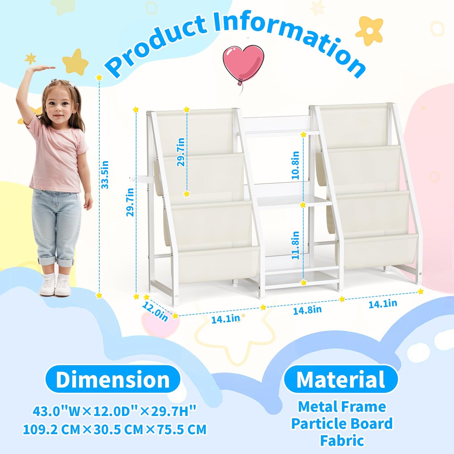 Kids Bookshelf Toy Storage Organizer - Book Shelf for Kids Rooms, 2 Sides Children Bookcase with 3 Tired Toy Storage Organizer, White Toddler Baby Bookshelf Book Shelves for Bedroom Nursery Playroom
