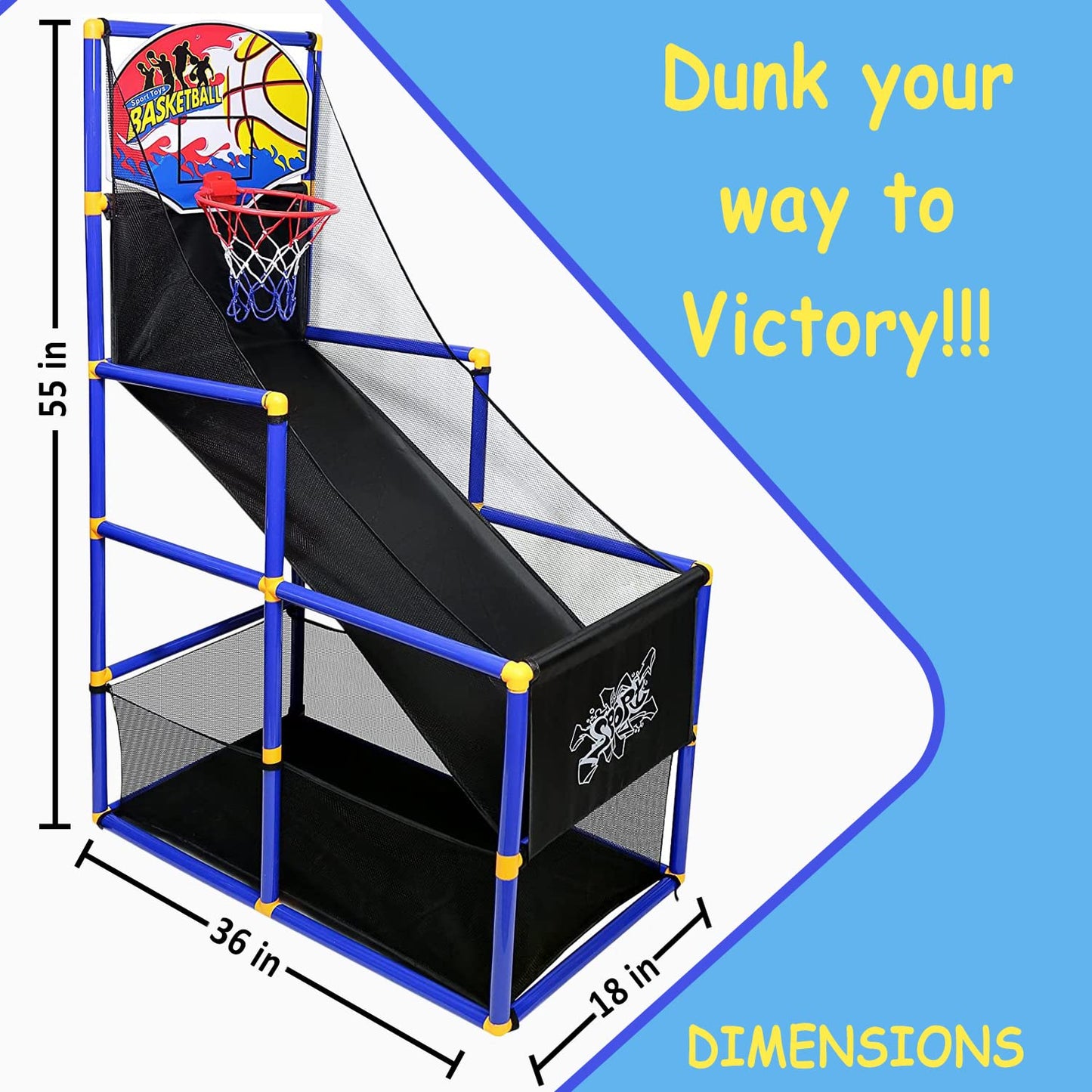 Kiddie Play Toy Basketball Hoop Arcade Game Set with 4 Balls & Air Pump, Indoor Outdoors Sports Toys for Kids