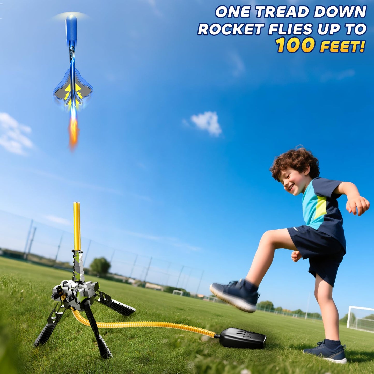 DULONIME Rocket Launcher for Kids with 4 LED Airplane Rockets and Tank Launcher, Outdoor Toys for Toddlers, Rockets for Kids Age 4-8, 2 3 4 5 Year Old Boy Birthday Gift, Launching up to 120+ Feet