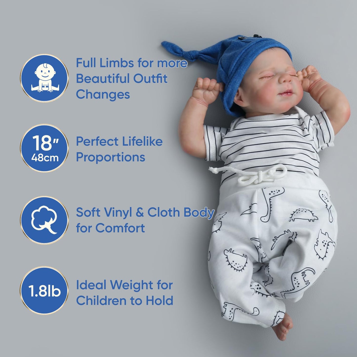 WOOROY Realistic Reborn Baby Dolls Boy - 18-Inch Newborn Baby Dolls with Soft Cloth Body Sleeping Lifelike Reborn Baby Dolls Birthday Gift for Kids Age 3+