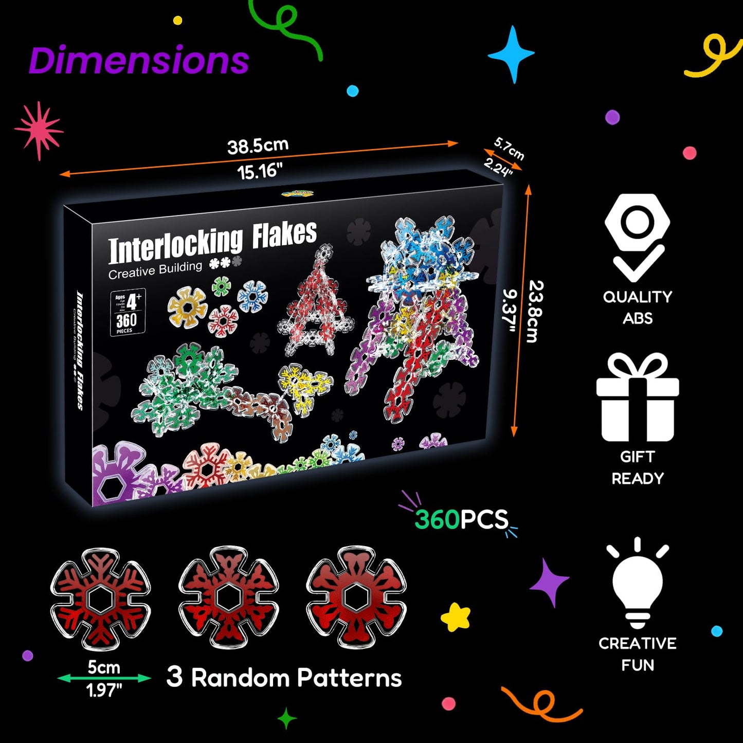 Pleykele Translucent Snowflakes Interlocking Building Chips，360PCS Interlocking Discs, STEM Learning Construction Blocks Toys, Brain Development Playset for Girls and Boys Aged 4+