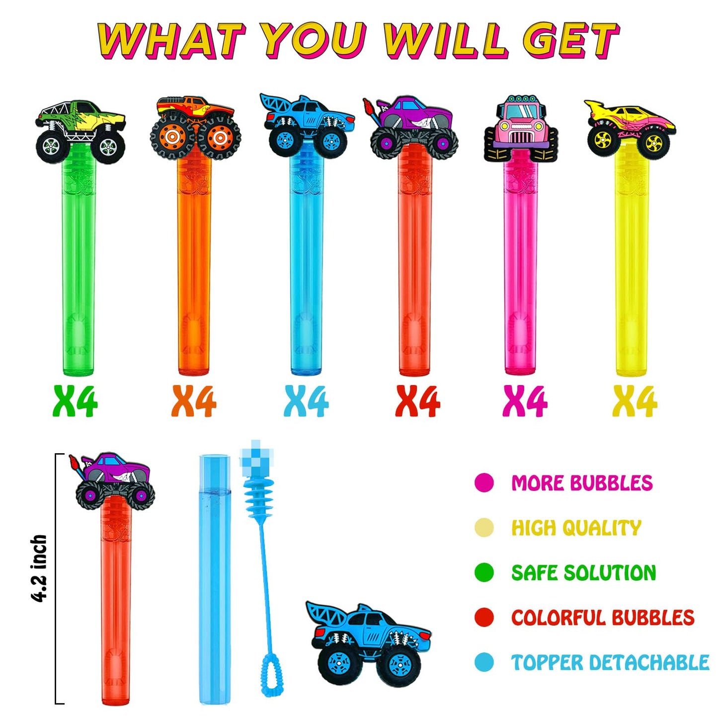 uoyoi Monster Truck Party Favors,24Pcs Car Bubble Wands for Kids,Cool Bubble Wand for Monster Truck Birthday Party Supplies,Classroom Prizes Pinata Goodie Bag Stuffers Gift