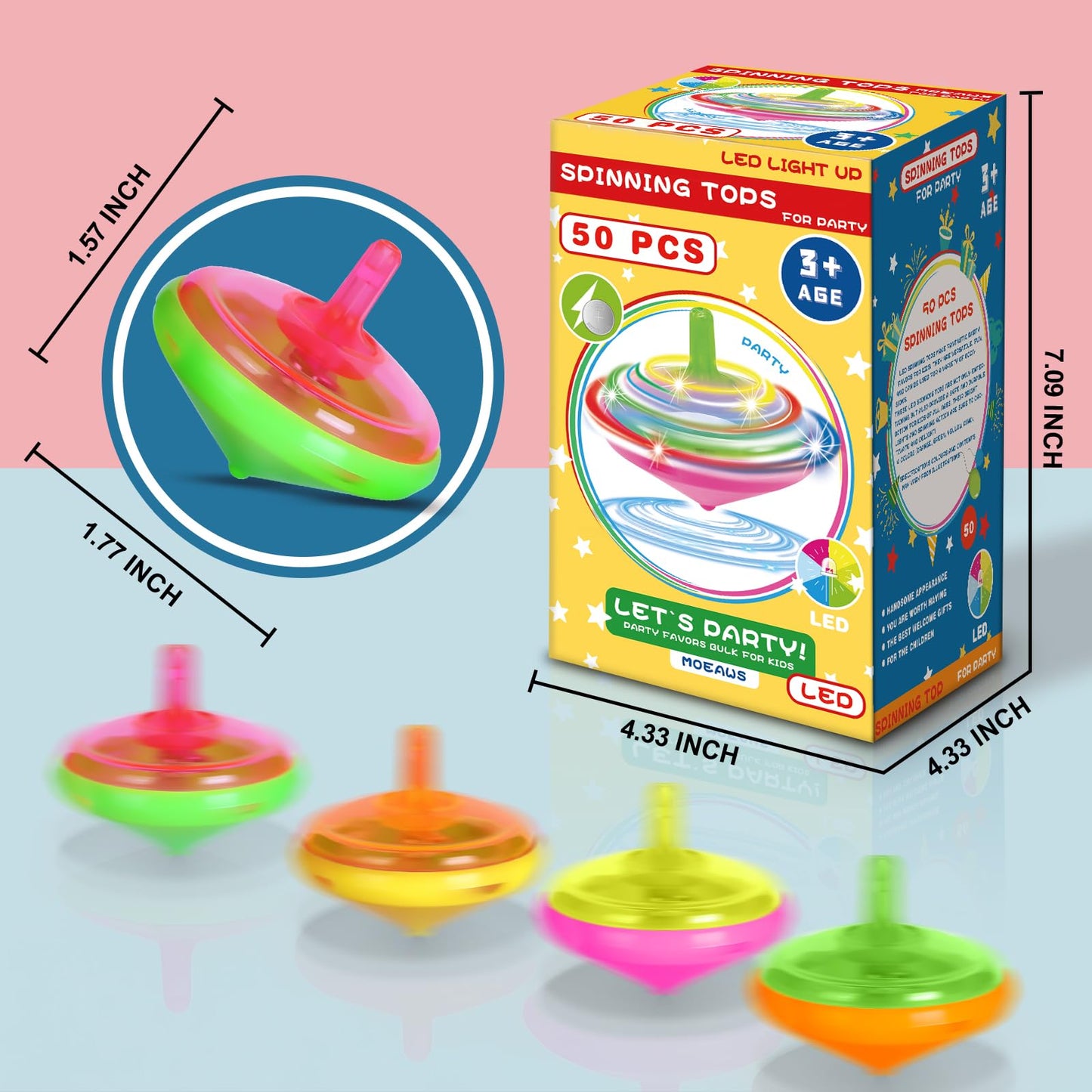 50Pcs Kid’s Light Up Spinning Tops Set, 4 Color Mixing, LED Flashing Tops, Bulk Toys, Christmas Party Favors, Halloween Prizes, School Classroom Rewards, Birthday Goodie Bag Fillers for Boys & Girls