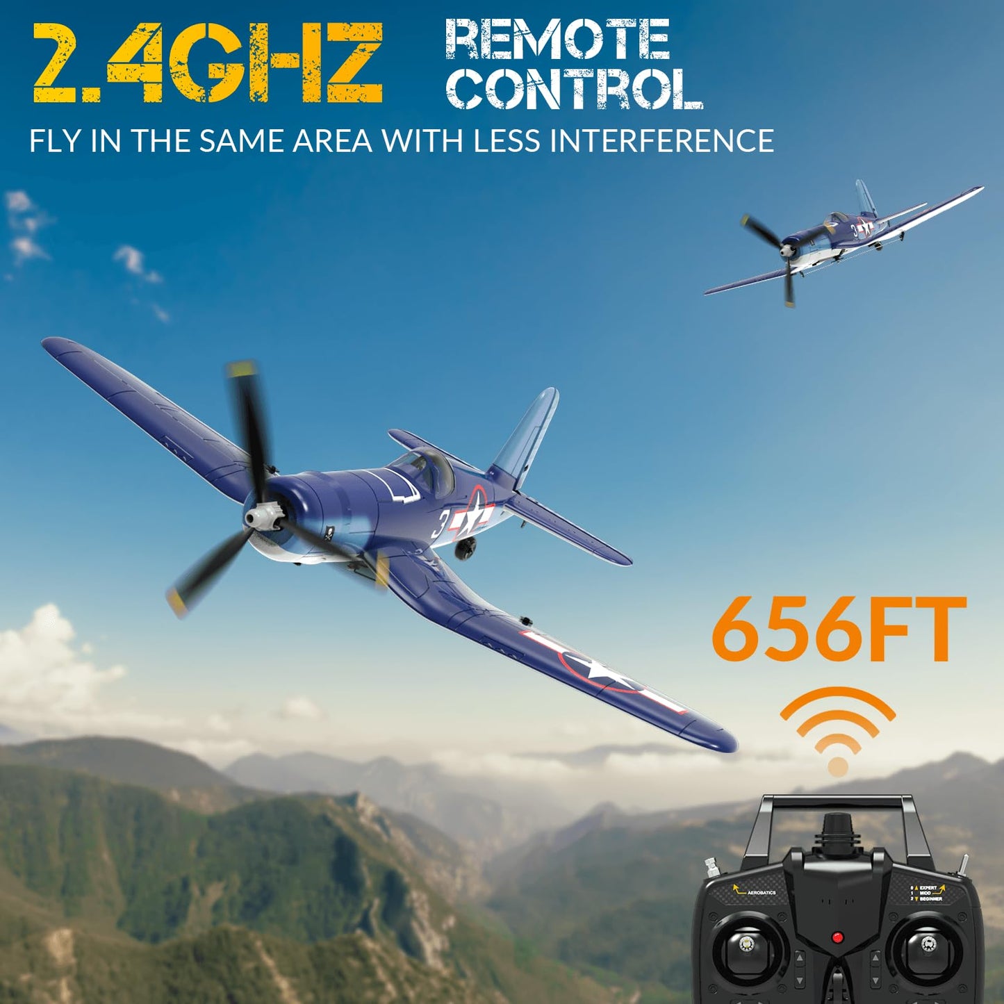 RCkuler RC Planes for Adults, 4 Channel RTF F4U Corsair RC Airplanes Fighters with 6-Axis Gyro, 3 Flight Modes and One-Key Aerobatic Function, Wingspan 400mm, Suitable for Outdoors and Gifts