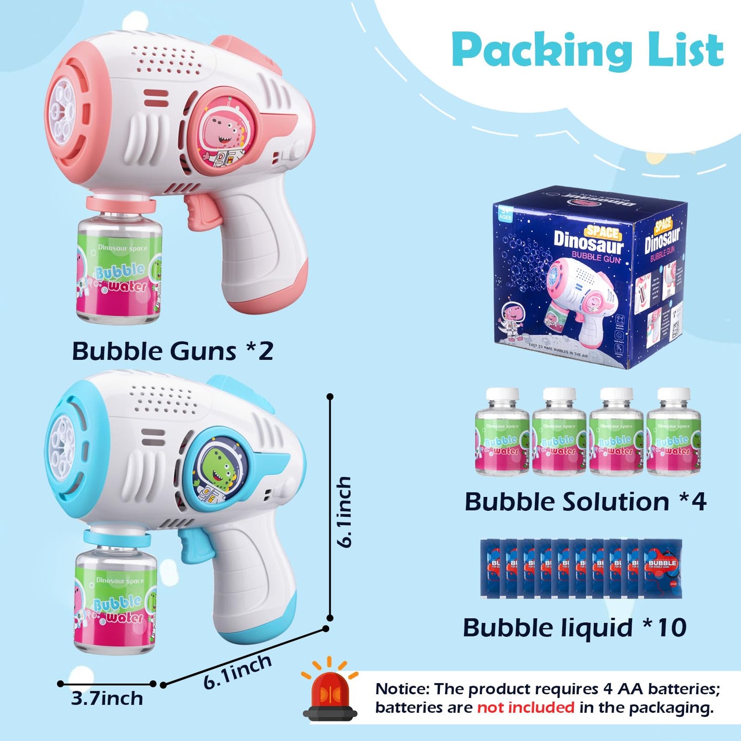 ZACEAC Bubble Guns for Kids 4-8, 2 Pack Automatic Bubble Blaster with LED Light & 14 Bubble Solution, Bubble Gun for Toddlers Outdoor Summer Toys