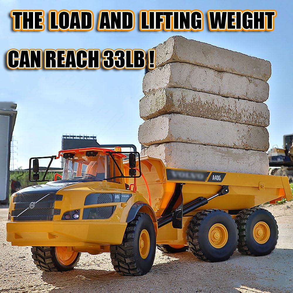 ZRYYWAN 1/20 Large 23IN Electric Remote Control Dump Truck A40G, 2.4G Simulated Acoustic-Optical RC Engineering Vehicle Model Transport Vehicle, 6-Wheel Lifting Bucket Construction Truck