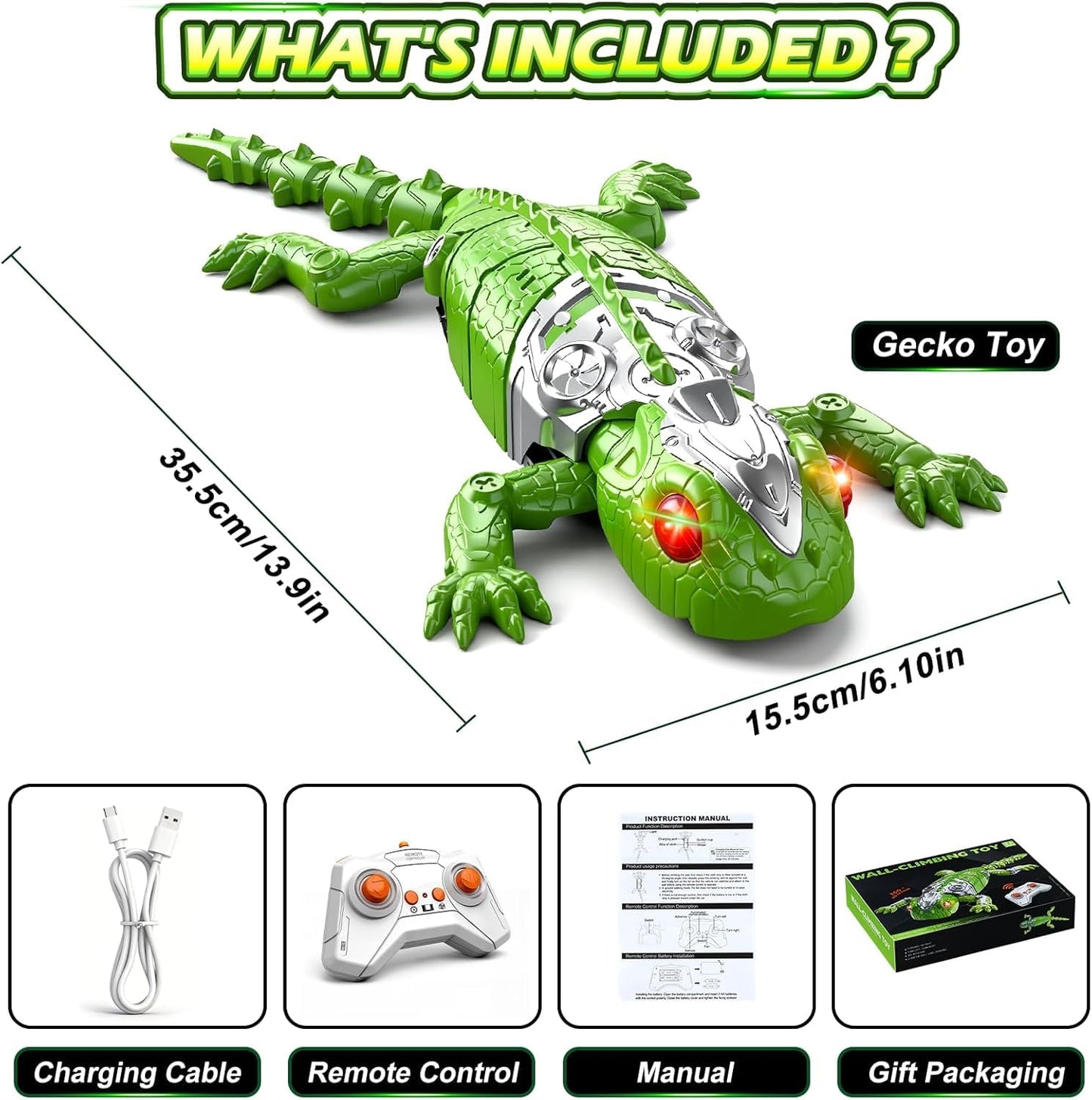 RC Wall Crawler Gecko, Rechargeable Remote Control Robot Kids Toys, Ceiling Wall Climbing Chameleon Funny Prank Toys Dual Mode Floor & Wall Driving Lizard Birthday Gifts for Boys Girls (Colorful)