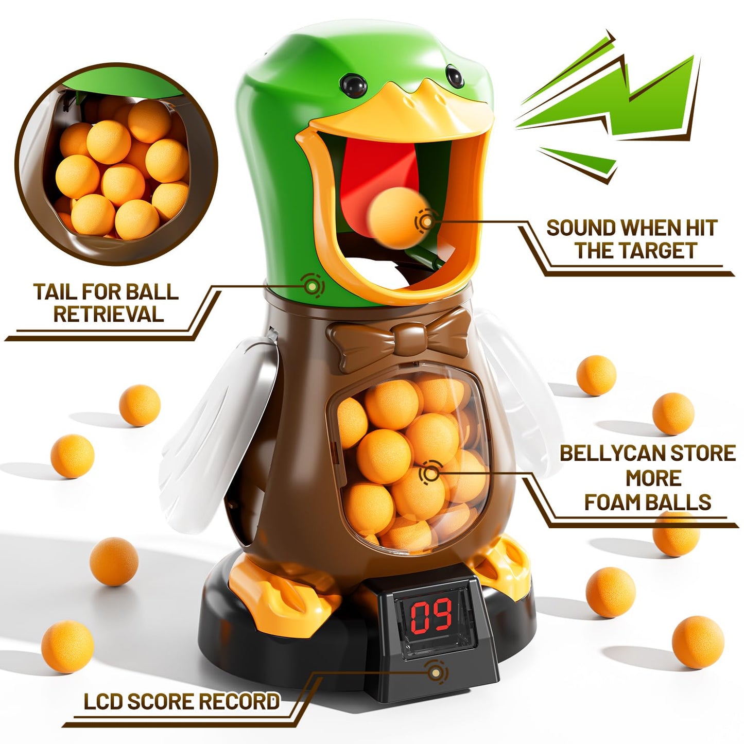 NIPLOOOW Duck Shooting Toys for Kids 3-5, Movable Target Shooting Games w/Air Pump Launcher, LCD Score Record, Sound, 24 Foam Balls, Birthday Gift for Boys Girls Ages 3 4 5 6 7 8 Years Old
