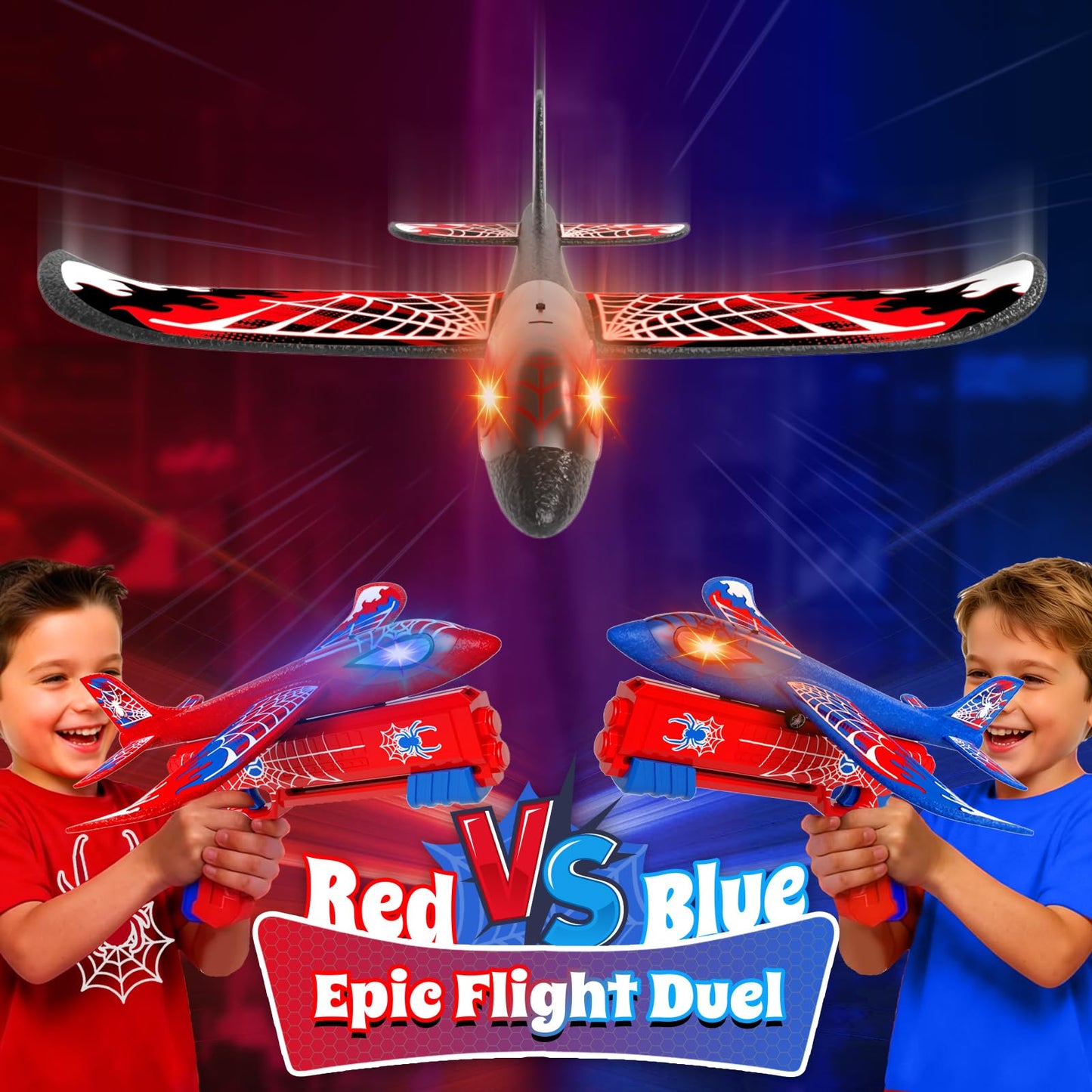 Doloowee 4 Pack Airplane Launcher Toys for Kids, 12.6" Foam Glider LED Plane, Dual Catapult Foam Plane, Outdoor Sport Flying Toys, Gifts for 3 4 5 6 7 8 9 10 12 Year Old Boys Girls