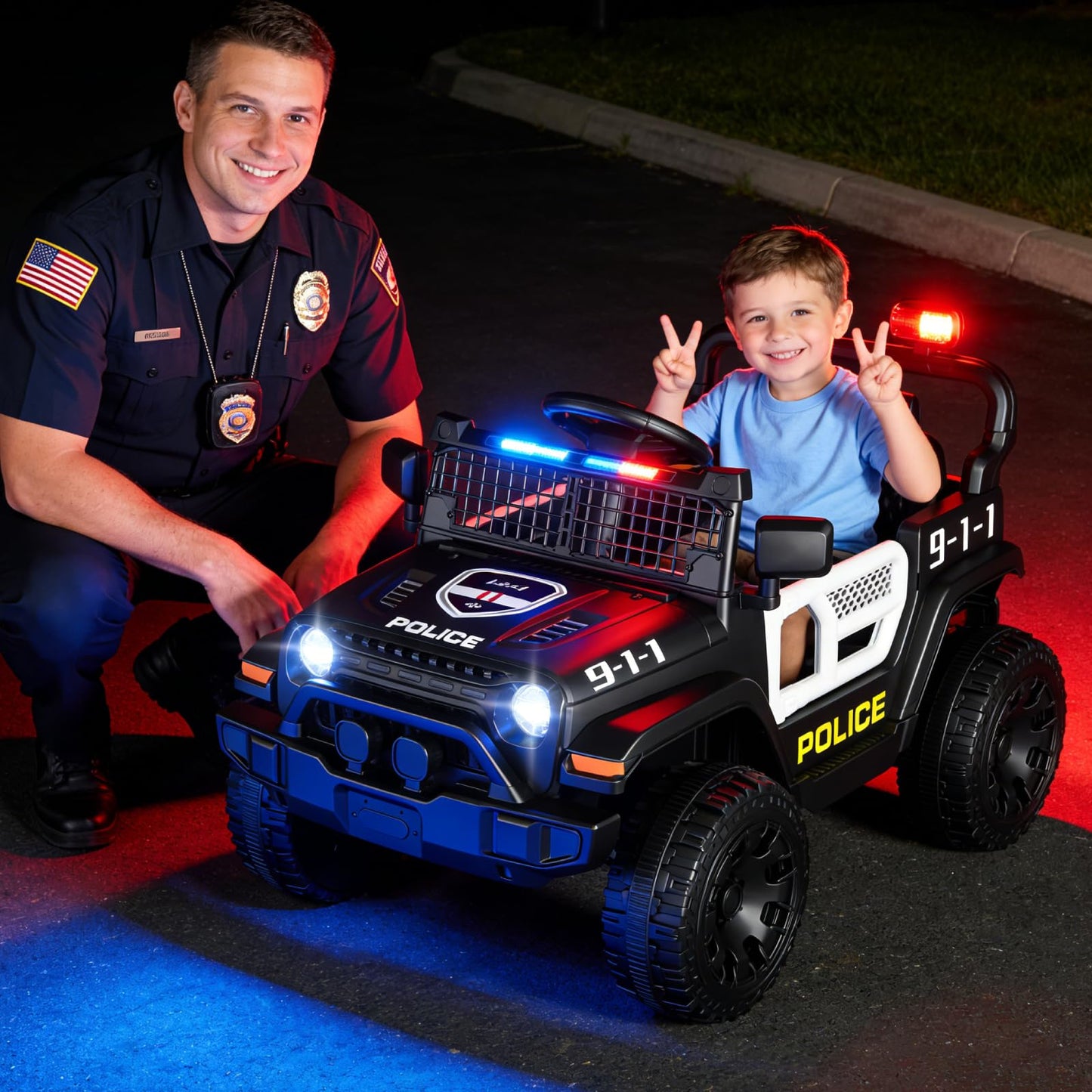 TRINEAR 12V Ride on Car with Parent Remote Control, Toddler Police Electric Car with Spring Suspension, LED Lights & Music Player - Safe Battery Toy for Kids, Christmas & Birthday Gift