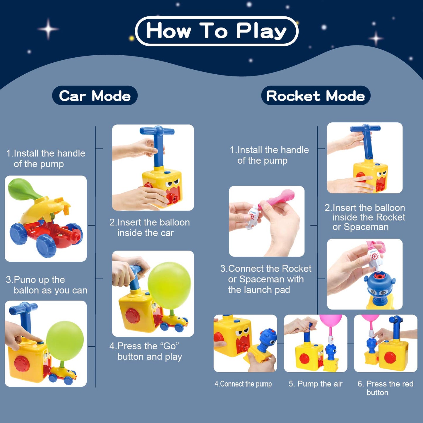 BAKAM Toddler Toys 3-4 for Boys Girls, Balloon Launcher & Powered Car Set, Fun Toddlers STEM Toy Balloon Pump Cars Racer Kit for Kids 3-5 (Frog)