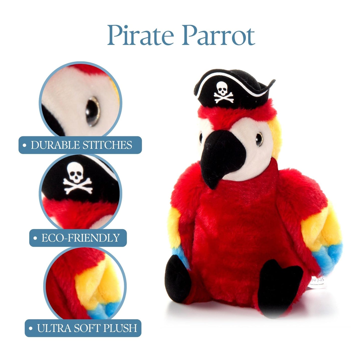 The Petting Zoo Parrot Stuffed Animal Plushie, Gifts for Kids, Pirate Animals, Pirate Parrot Plush Toy 10 inches