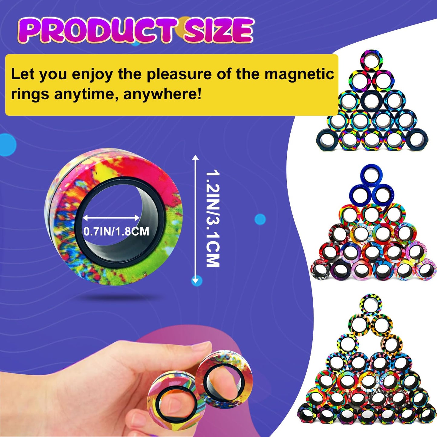 21 Pcs Magnetic Rings Fidget Toys Set Classroom Prizes for Kids Finger Magnet Rings ADHD Anxiety Fidget Spinner Rings for Relief Birthday Present for Adults Teens Kids