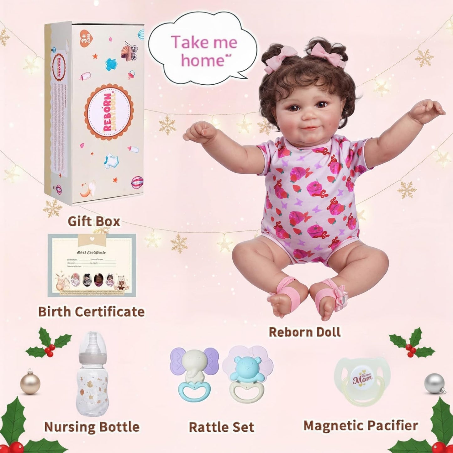 JIZHI Lifelike Reborn Baby Dolls - 20Inch-Real Baby Feeling Realistic-Newborn Baby Doll Adorable Smiling Real Life Baby Dolls with Gift Box for Kids Age 3