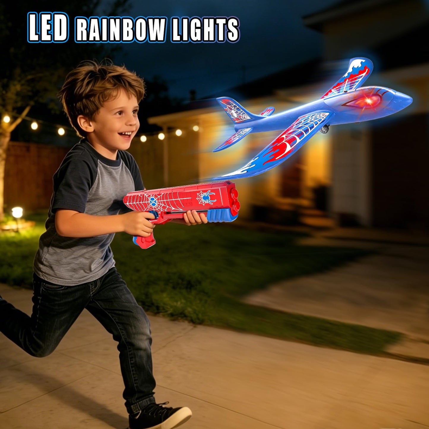 Doloowee 4 Pack Airplane Launcher Toys for Kids, 12.6" Foam Glider LED Plane, Dual Catapult Foam Plane, Outdoor Sport Flying Toys, Gifts for 3 4 5 6 7 8 9 10 12 Year Old Boys Girls