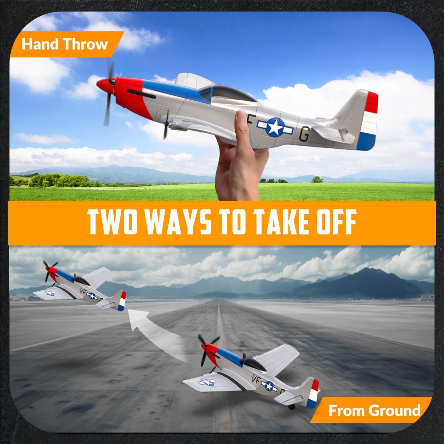 volantexrc RC Plane 3 Channel Remote Control Airplane Fighter Toys, 2.4GHz 6-axis Gyro Stabilizer RTF Glider Aircraft Plane, Easy to Fly for Adults Beginners (P-51D Mustang)