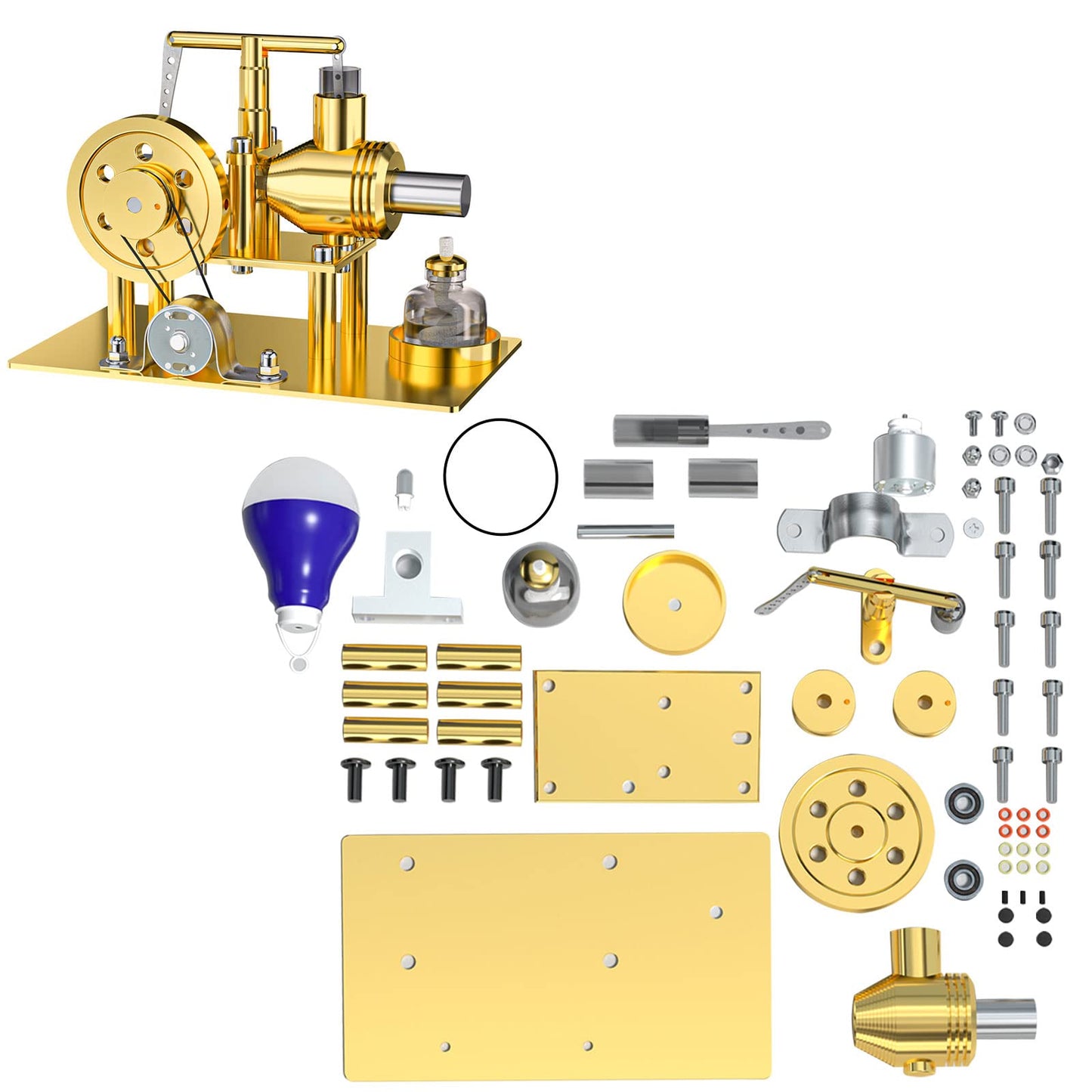 Fundiyengdi Hot Air Stirling Engine Model Kit, DIY Metal Balance Stirling Steam Engine Model That Works, Mechanical Electricity Power Generator Model Learning Physics Model