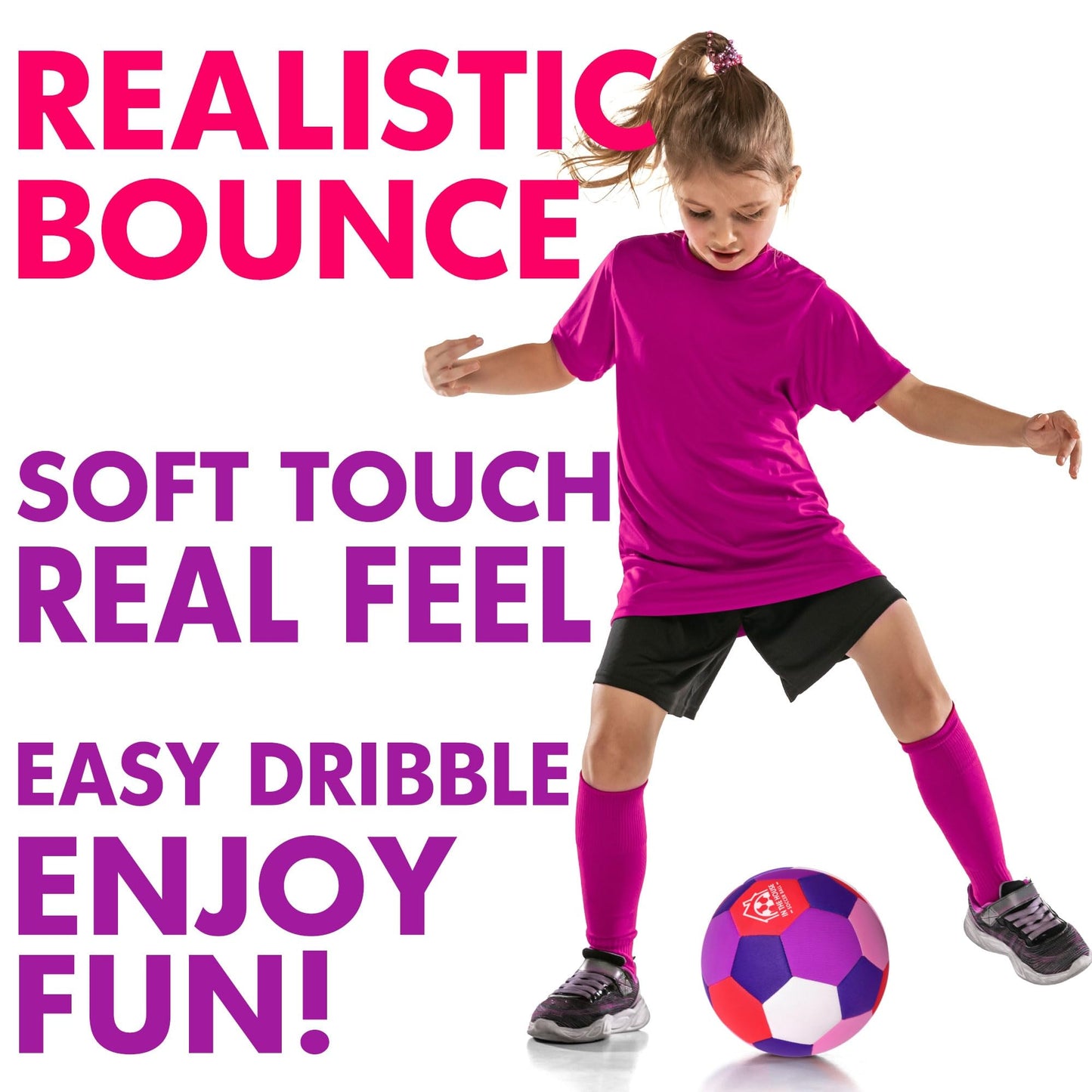 Soft Indoor Soccer Balls Size 4 - Kids Soccer Ball for Inside House and Yard - Fun Soccer Gifts for Kids Boys Girls Dribble Juggling Skills Practicing Birthday Easter Christmas (Pink, Size 4)