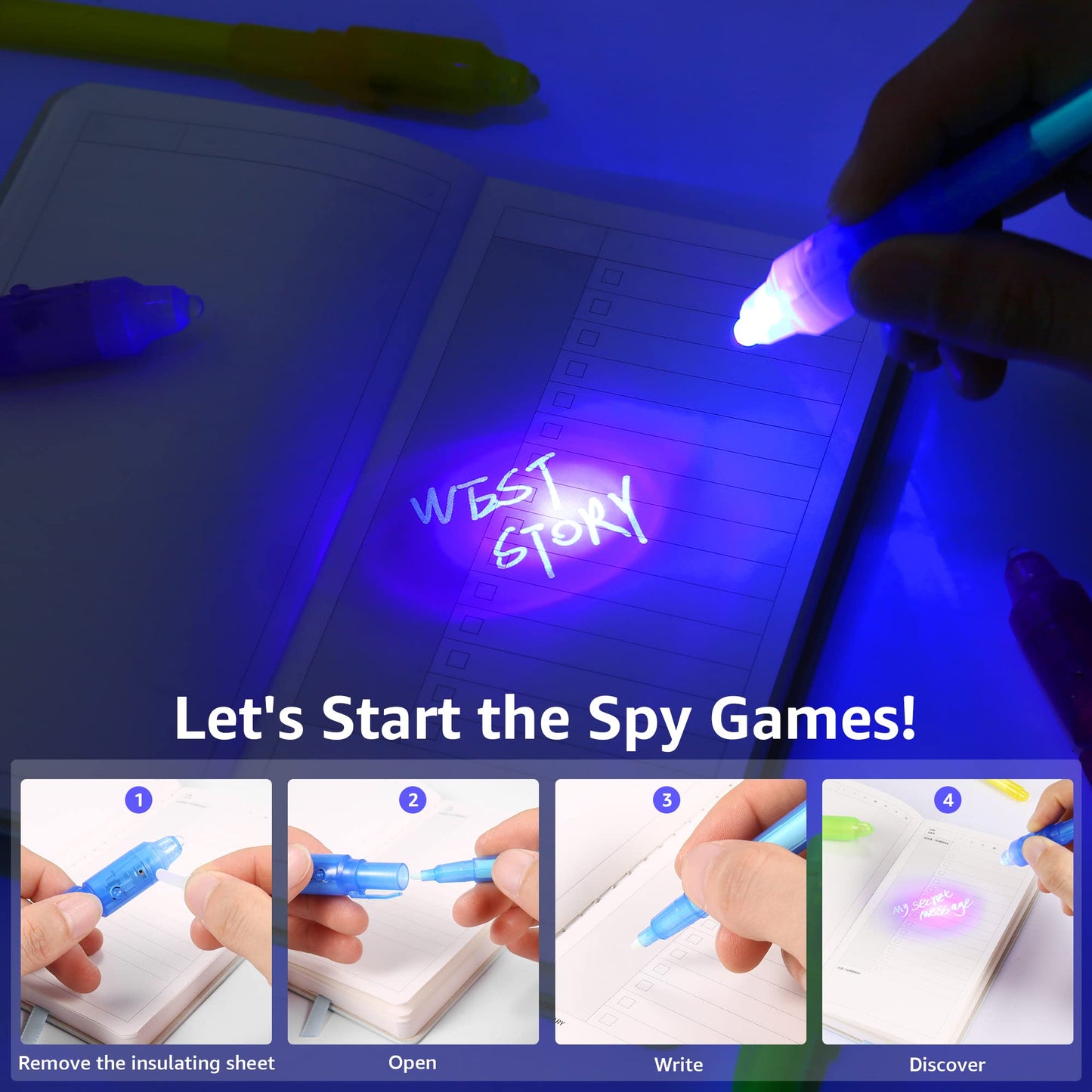 WEST STORY 16PCS Invisible Ink Spy Pen Magic Pens for Kids Magic Party Favors, Invisible Ink Pen for Writing Secret Message, Spy Party, Kids Party Favors