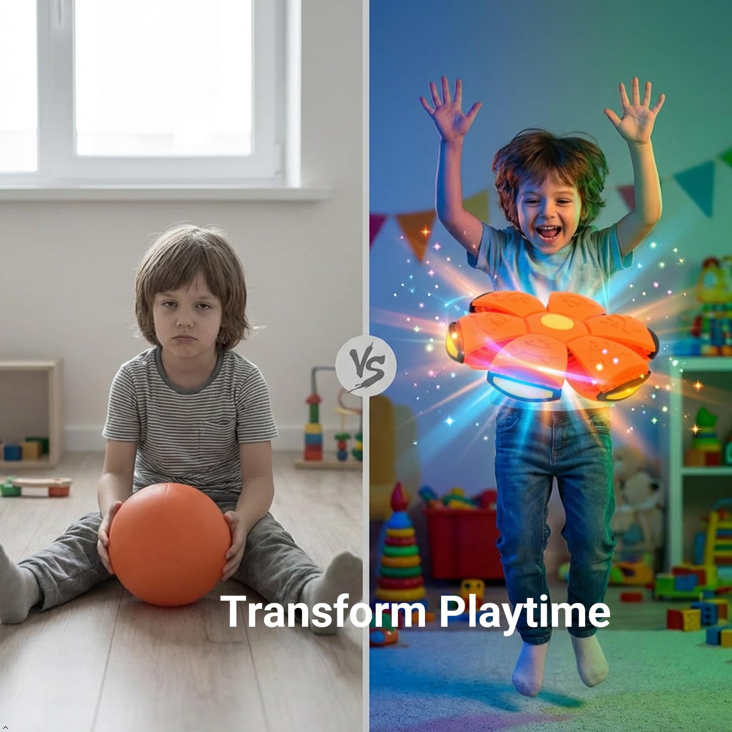 Nixeton 2 Pack Magic Pop-Up Ball with 6 Flashing LED Lights, Transforming 2-in-1 Bouncy Ball, Stress Relief & Hand-Eye Coordination Game, Glow in the Dark Party Favors