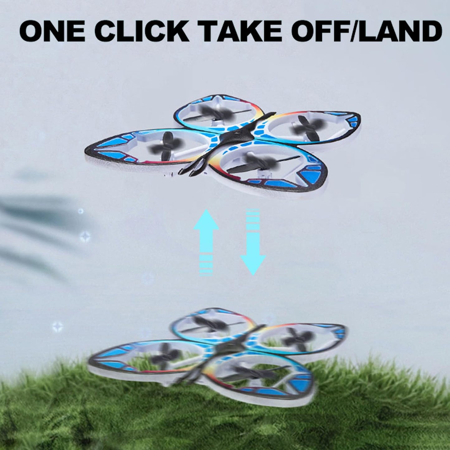 Dodoore Mini Drone for Adults, RC Butterfly Drone with Colorful LED Lights, RC Quadcopter with 3D Flips, Headless Mode, Altitude Hold, 2 Batteries for Beginners (Blue)