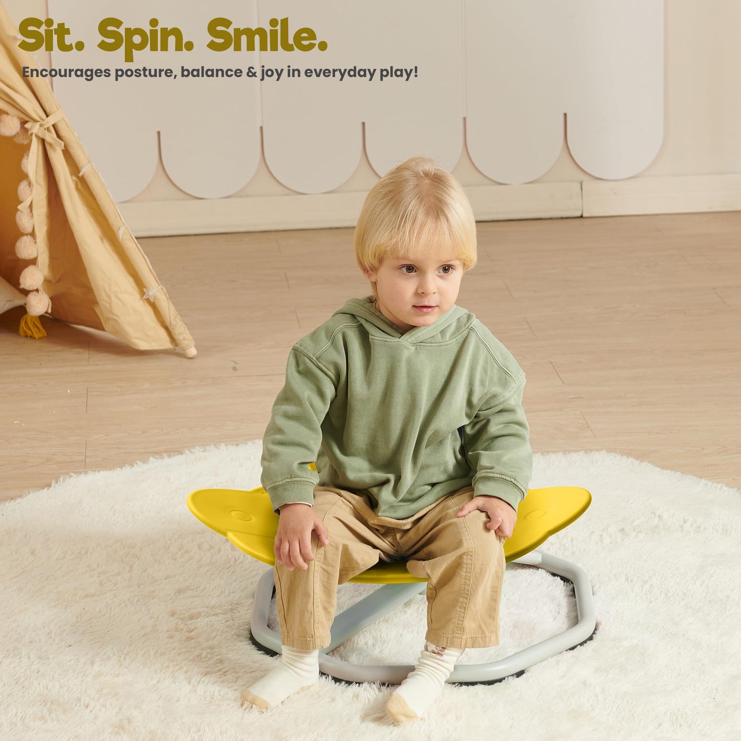 Almast Kids Spinning Chair for Autistic Kids – (Yellow) UFO Shape Sensory Spinning Chair | Indoor Autism Toy | Ages 3+ | 220 lbs Capacity