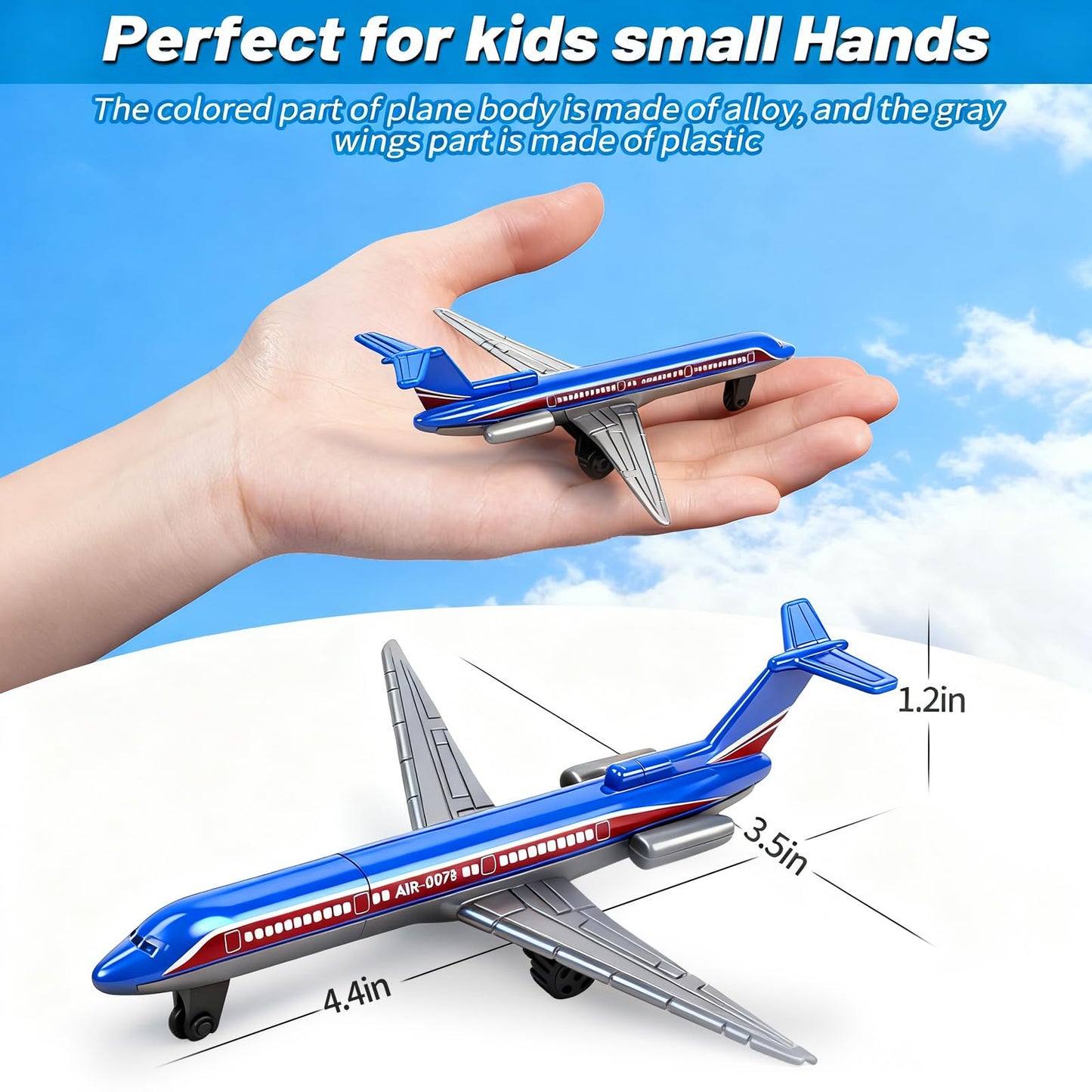 QUANA Airplane Toys, 6 Pack Metal Plane Pull Back Toy Airplanes for Kids 3-5 6 7 Years Old, Die Cast Aircraft Models Kids Play Vehicles Goodie Bag Stuffers Birthday Gifts