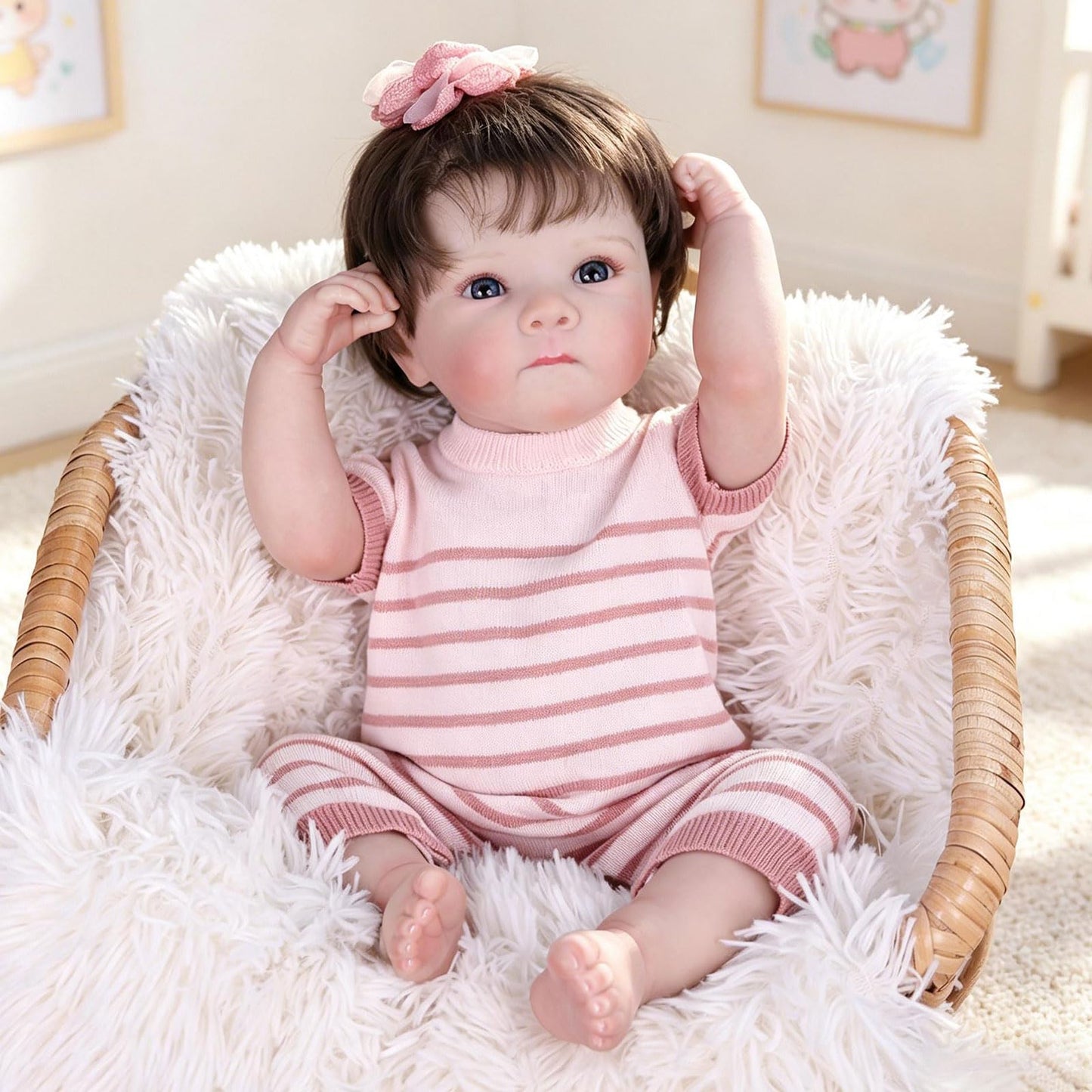 Tookyhill Baby Doll, 18 Inch Realistic Reborn Baby Doll, Weighted Soft Vinyl Body, Poseable Lifelike Newborn Doll with Outfit & Plush Bear Accessory, Gift Set for Kids Age 3+ , Pretend Play (Brown)