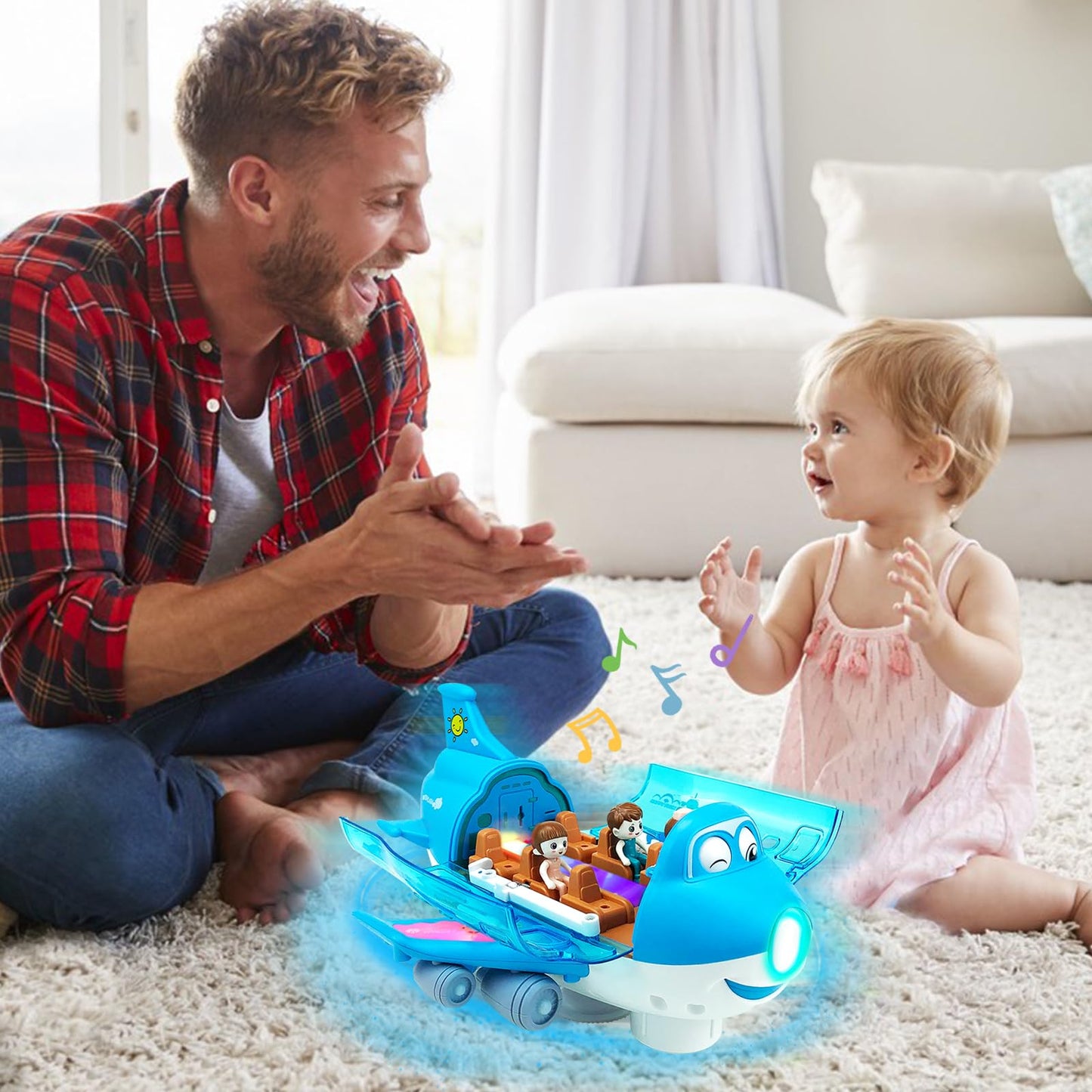 Ynybusi Airplane Toys for Toddlers 1-3-5, Toy Airplane for 4-8 Year Old Boys Girls Birthday, Toddler Toys Bump and Go Action Air Plane with LED Flashing Lights & Sounds (Blue)