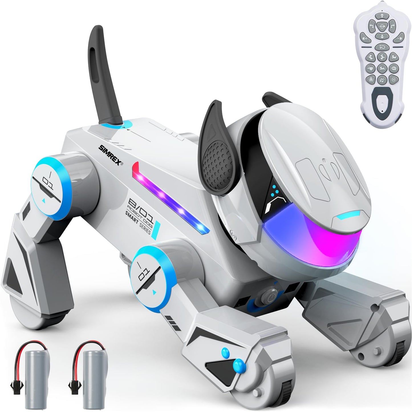 SIMREX Robot Dog Toys for Kids – Smart Interactive Robot Puppy with Bluetooth,Touch Sensor, Dance Tricks, LED Eyes, 2 Rechargeable Batteries, Gift for Kids Boys and Girls(Gray)