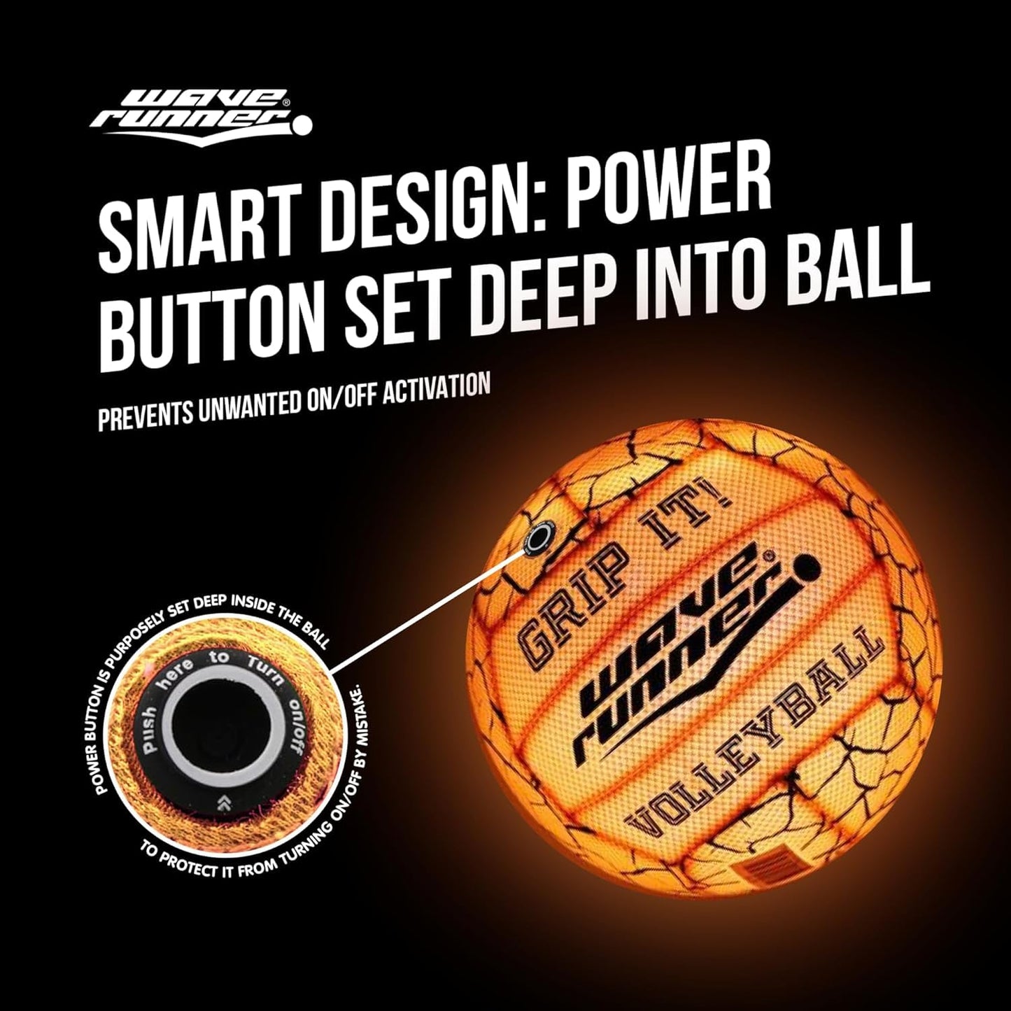 Wave Runner Grip-It Glow in the Dark LED Volleyball — Waterproof Light-Up Ball for Beach, Pool & Night Play — Sure-Grip Texture, Soft-Impact, Outdoor Sports Toy for Kids, Teens & Adults