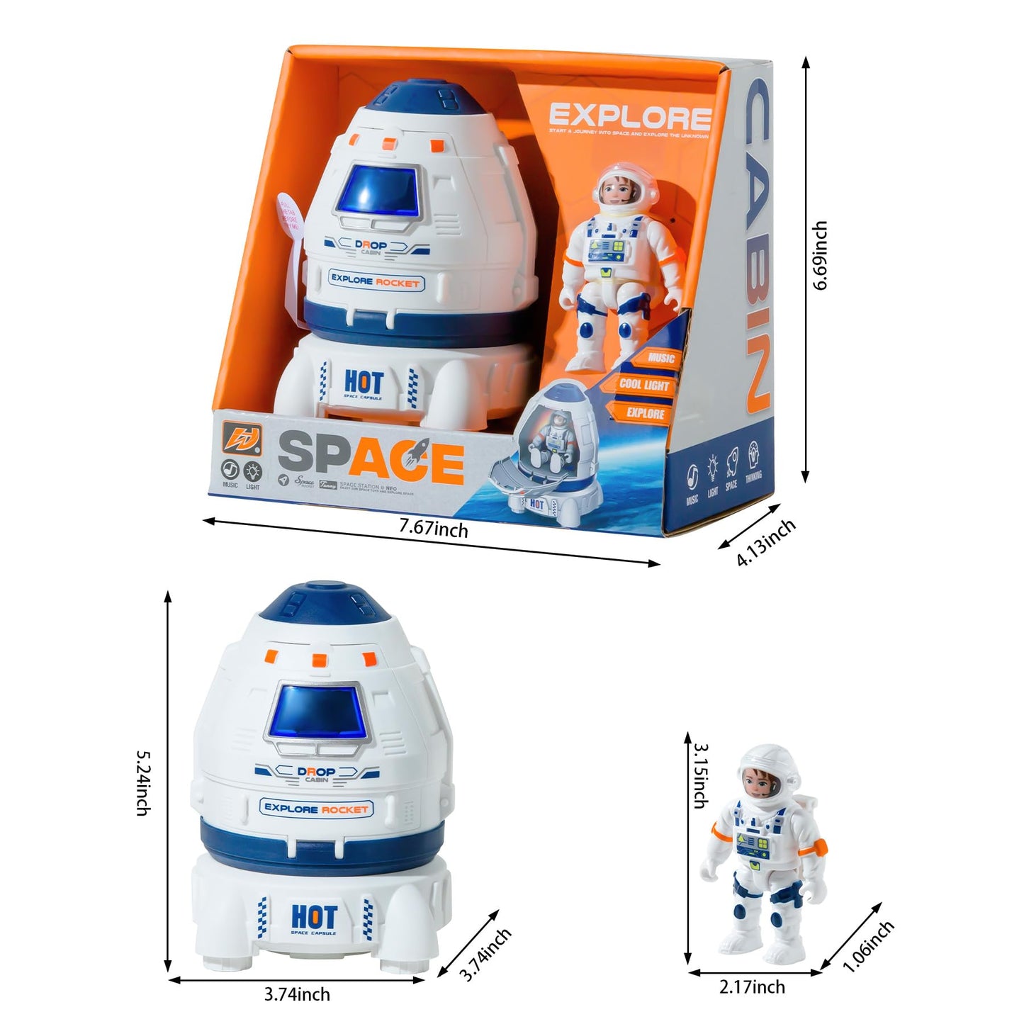 Wbzle Space Ship Toy, Space Capsule Rocket Toys with Lights and Sound, Astronaut Toys for Outer Space Adventure, Space Toy Playset Gift for Kids 3 4 5 6 7 8