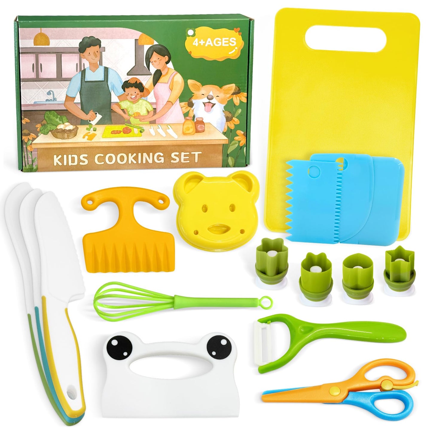 Chanking 17 Pieces Kids Safe Knife Set for Real Cooking Child-Friendly Plastic Chef Tools Montessori Kitchen Toys for Toddlers Birthday Gifts for Boys and Girls Ages 4+ (B)