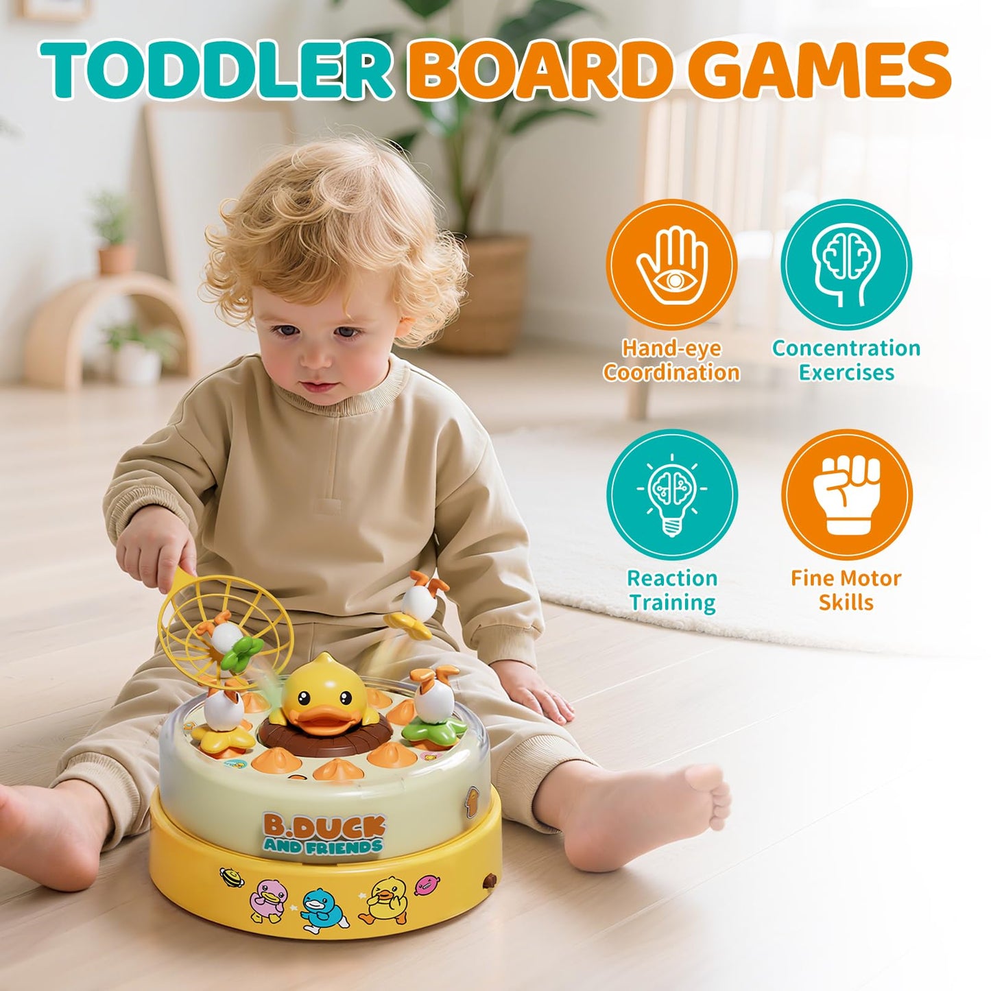 PANITU B.Duck Games, Bounce and Catch Board Game for Kids Age 4-6, Interactive & Music Pop Up Toy for Kid, Duck Games for 5-7 Boys Girls, Birthday Gifts for Toddlers 3-5