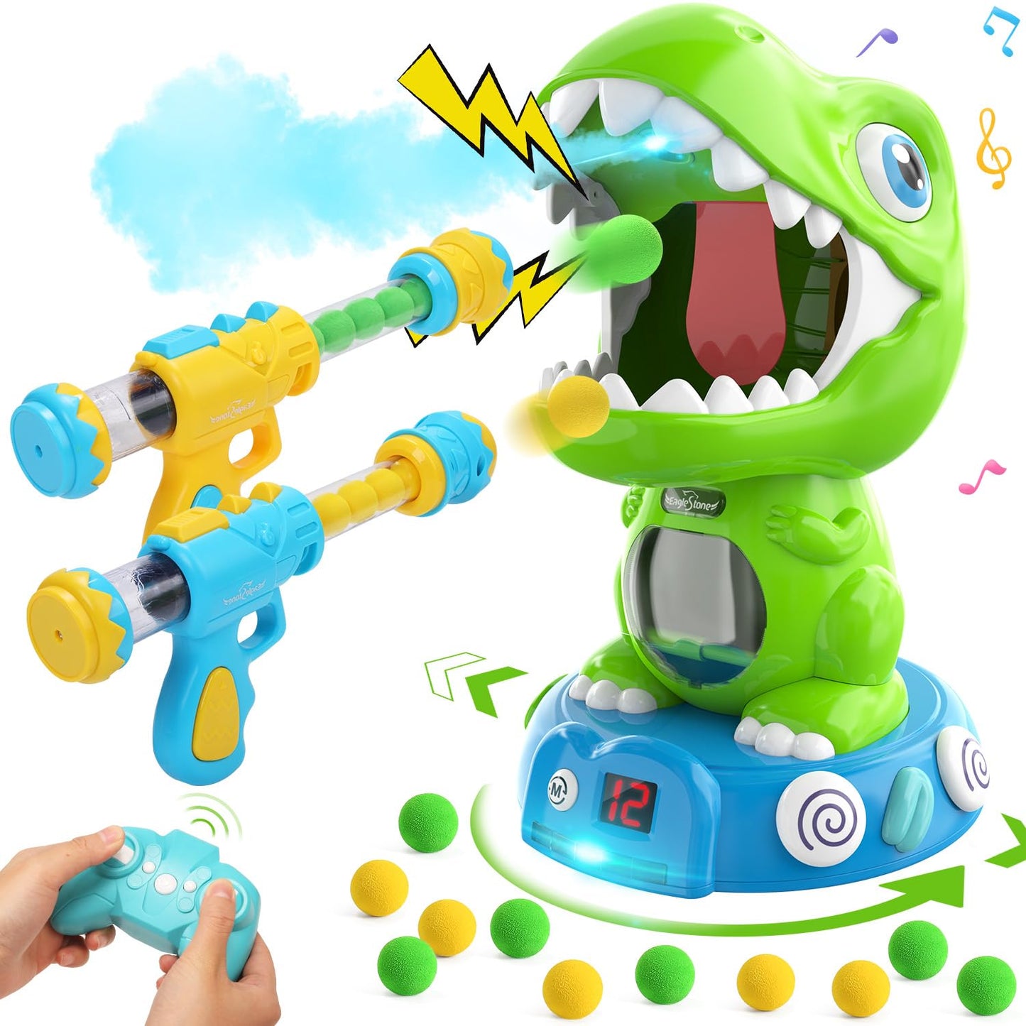 EagleStone Remote Control Movable Shooting Dinosaur Toys for Kids 3-5,5-7,Electronic Dino Shooting Game with Spay & Auto Scoring, Light & Sounds,Party Favors,Toys for 3,4,5 6,7 8 Year Old Boys& Girls