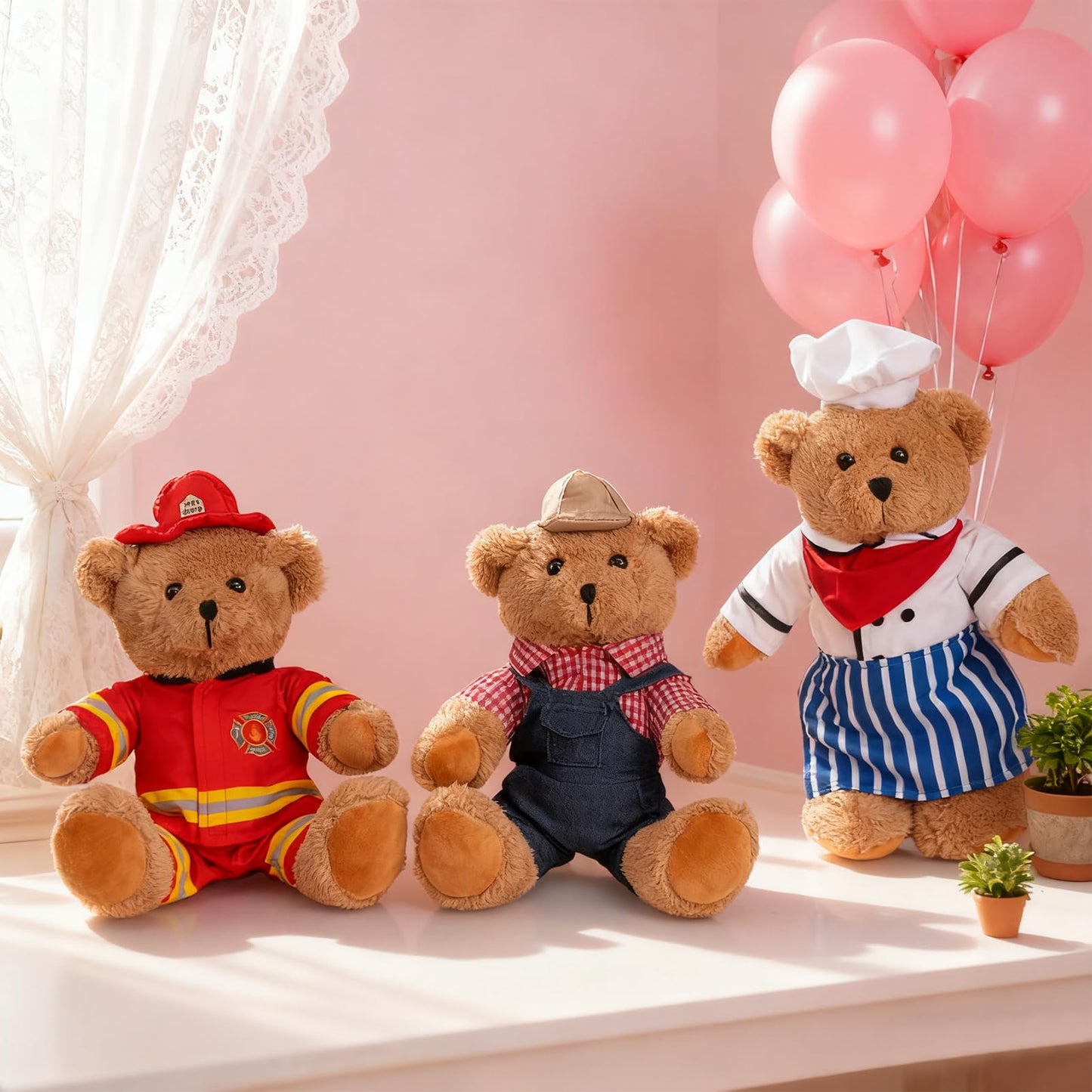 HollyHOME Firefighter Stuffed Animal Teddy Bear Soft Plush Toy with Firefighter Uniform Fire Fighter Doll Gifts for Kids and Firefighters Holiday Birthday Valentine 16 inches