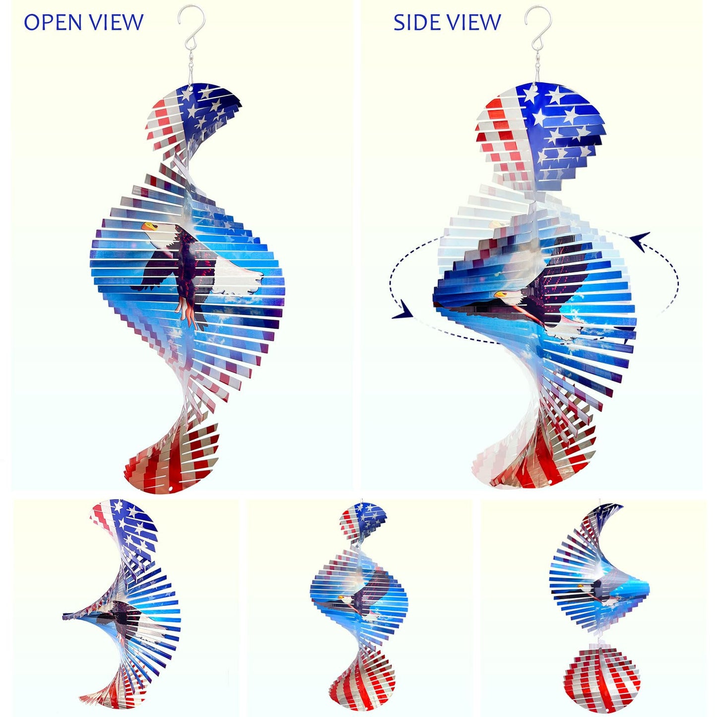Aoedelyart Wind Spinners Outdoor Creates a Soaring Eagle Effect, 3D American Flag Eagle Wind Spinner Hanging Independence Day/Memorial Day Decorations,Gifts for Men/Women,15in Garden Decor,Yard Art