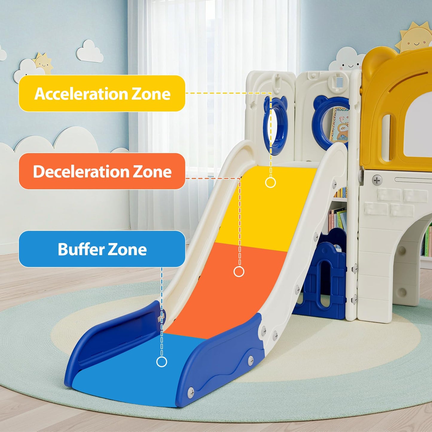 Arlopu 10-in-1 Large Toddler Slide Set, Kids Slide Climber Playset with Drawing Board, Basketball Hoop, Sturdy Baby Playground, Indoor Outdoor Playhouse for Boys and Girls Upgraded (Yellow & Blue)