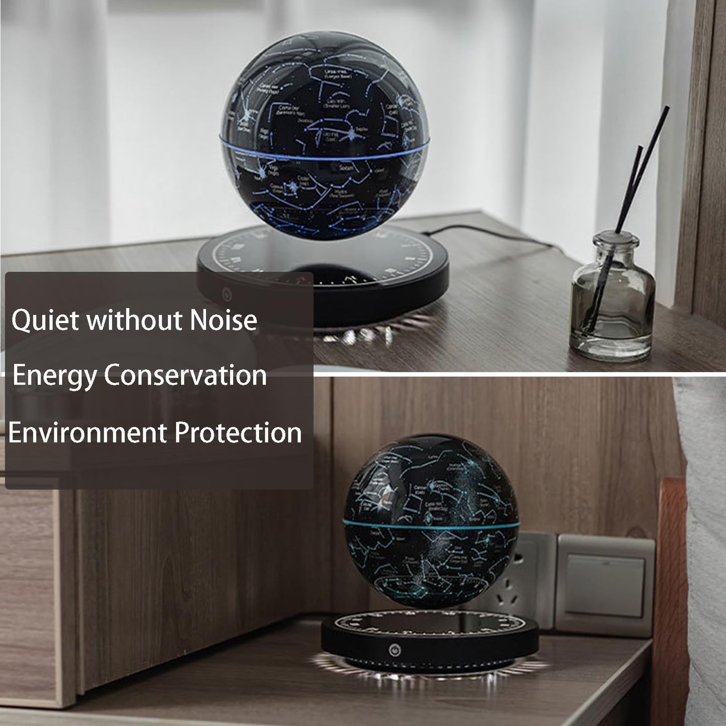 WUPYI Levitating Globe Magnetic Floating Globe Night Light Constellation Ball with LED Light Display Cool Tech Children Educational Gift Home Office Desk Decor (Black-Clock Base)