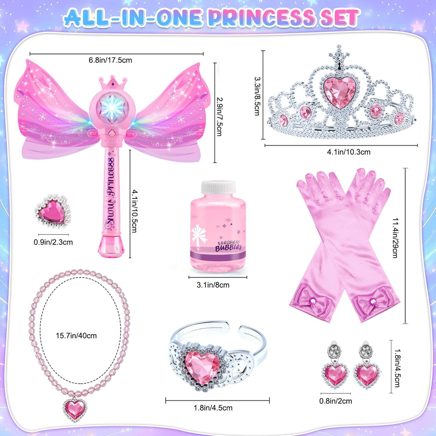 Gretex Bubble Wands for Kids Ages 3-5 Years Old: Girls Dress Up Toys Set Princess Light Up Bubble Wand, Musical Automatic Bubble Blower, Birthday Party Gift for Toddler Girls 3-8 Years Old