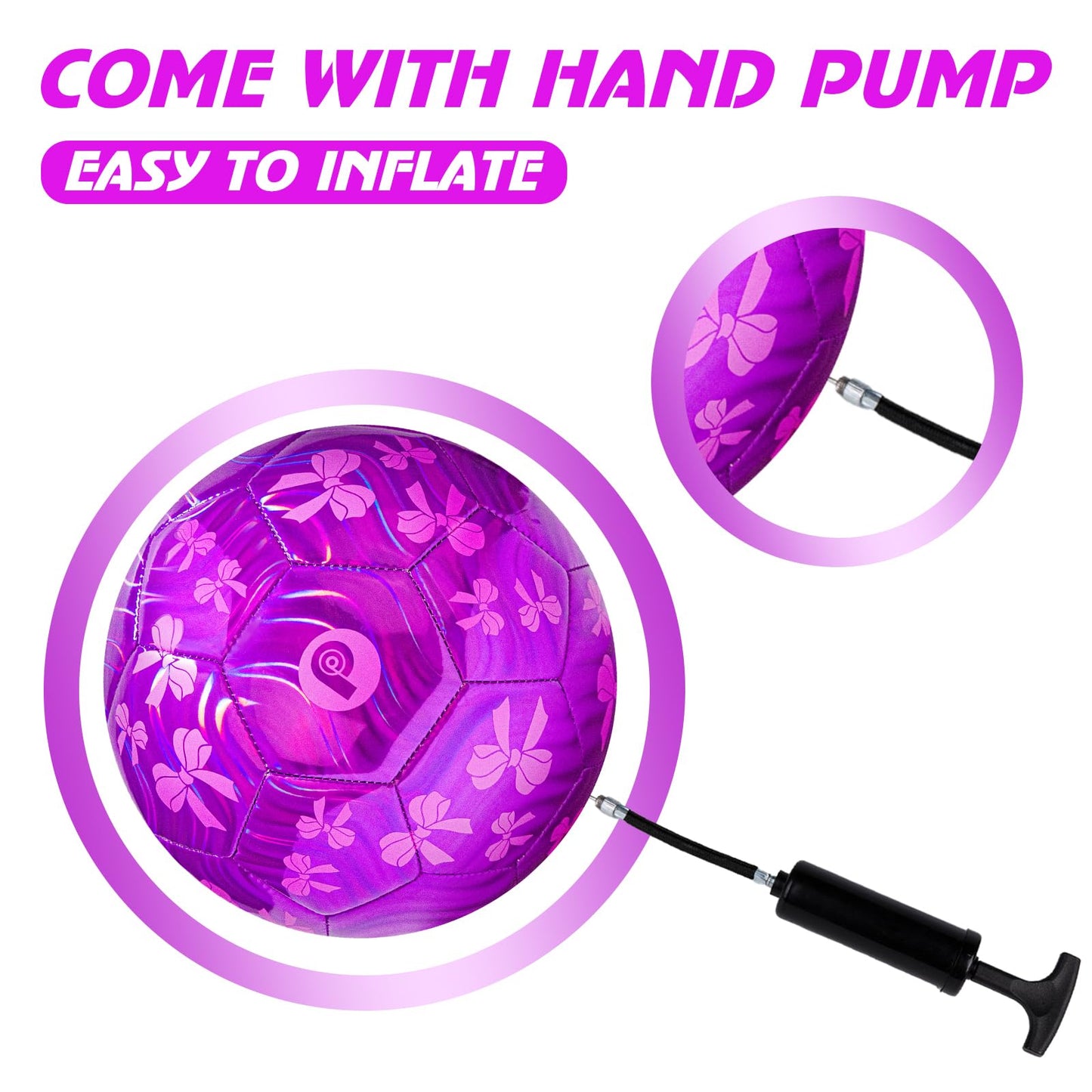 PP PICADOR Soccer Ball Size 4 Glitter Pink - Kids Aged 4-6 6-8 8-12 Outdoors Sports Training Ball Recreation Playing Ball Teens Girls Boys Children Youth Back to School Birthday(Purple Bow)