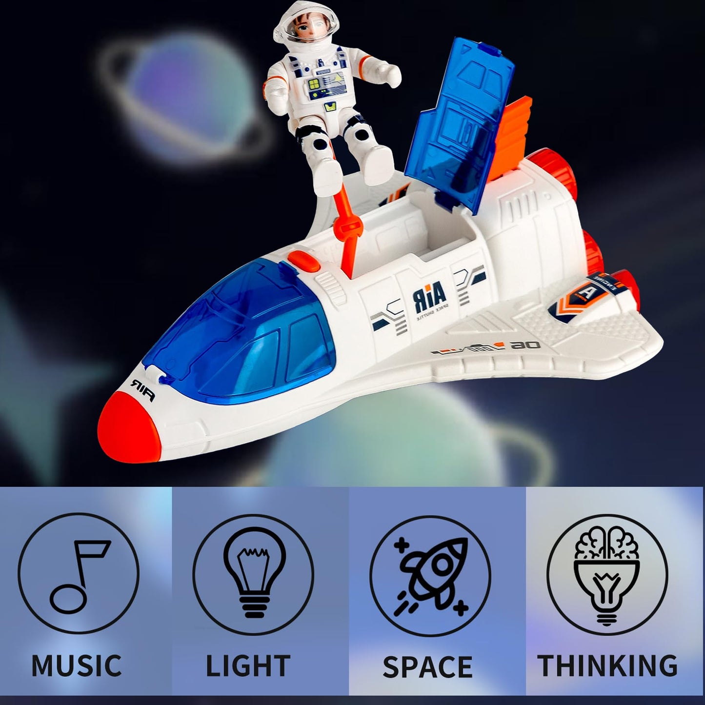 Wbzle Spaceship Shuttle Toy with Astronaut Figure - Fun Rocket Ship Space Toys for Kid, Space Toy for Boys 5-8 Planet Toys with Lights Spray and Sound, Astronaut Exploration Gift