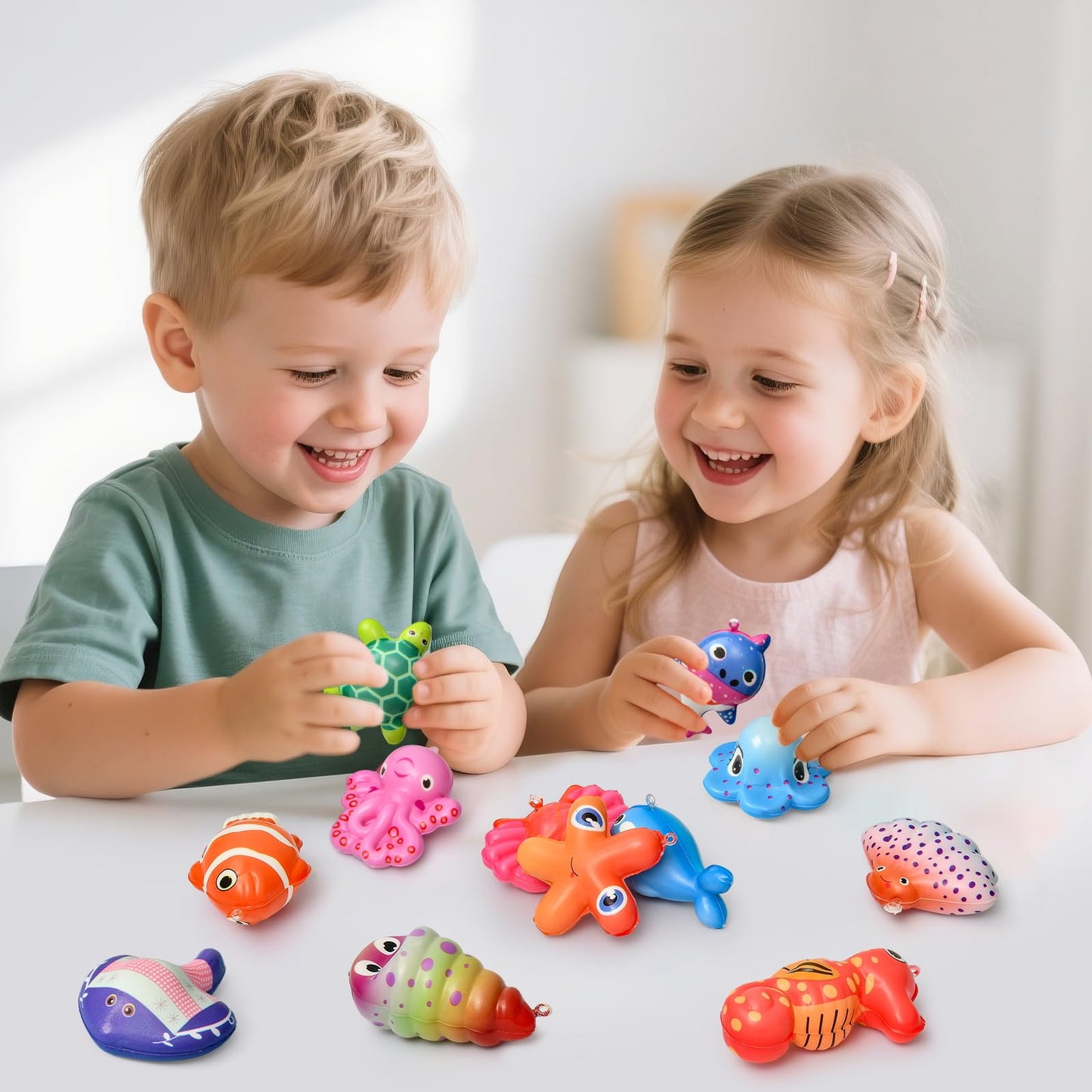 SNLN 12 Pcs Ocean Squishy Toys for Kids Under the Sea Party Favors Bulk for Birthday Gift Slow Rising Squishy Keychain Goodie Bag Filler Treasure Box Classroom Prize Ocean Themed Birthday Party Favors