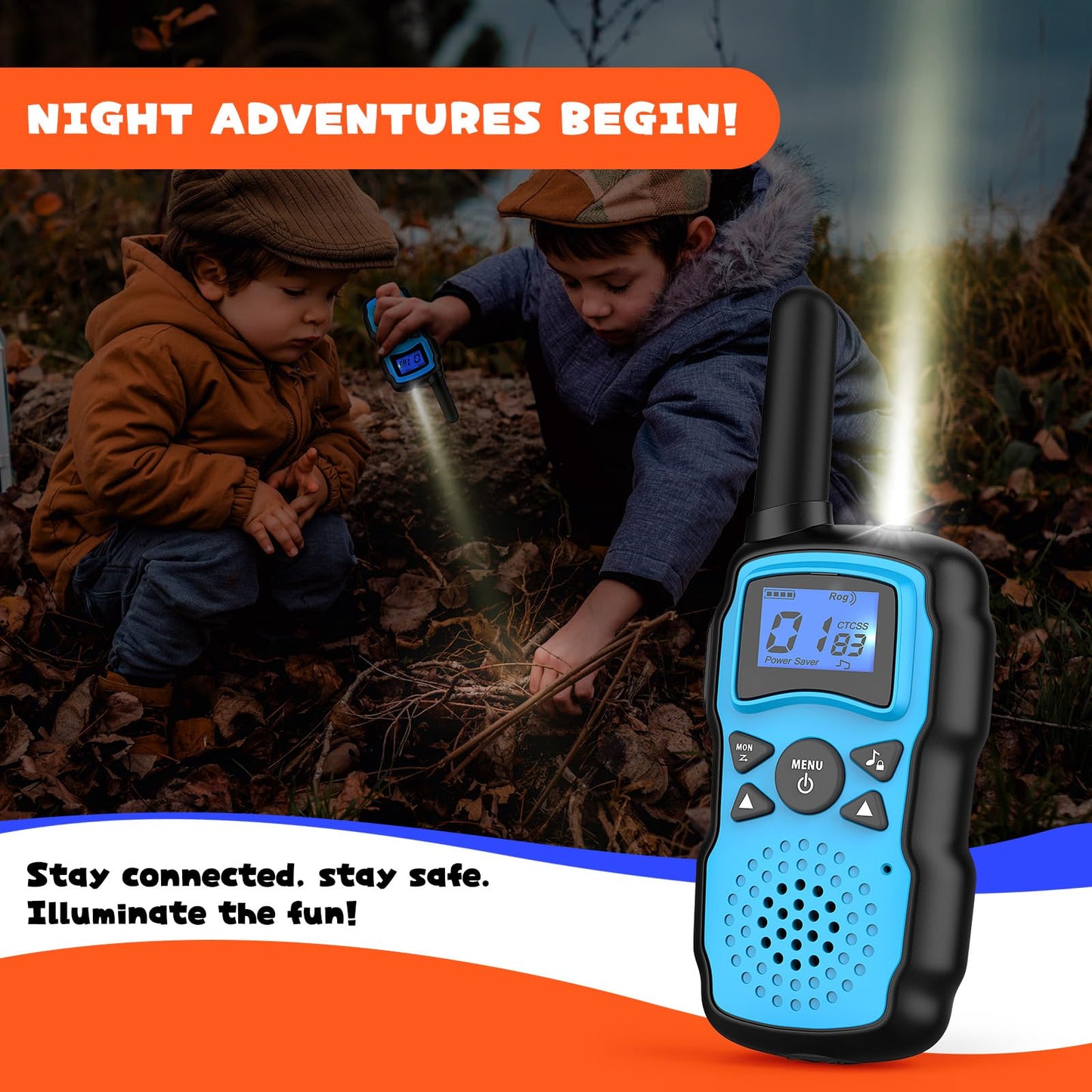 Wishouse Walkie Talkies for Kids Rechargeable with USB Charger 6000mAh Battery,Outdoor Camping Games with Flashlight Lanyard,Toys for Girls,Halloween Xmas Birthday Gift for Children 2 Pack Red Blue