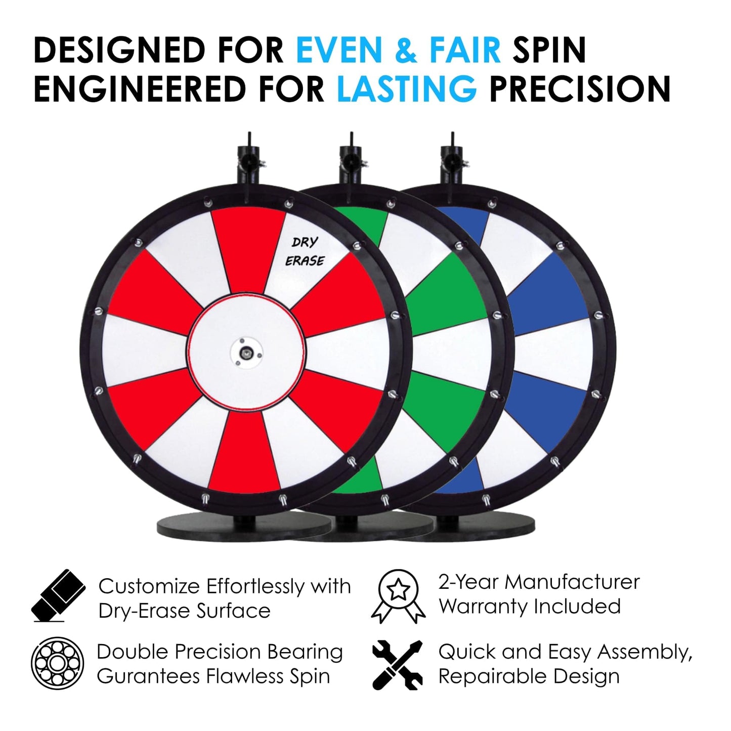 Dual and Triple Color Tabletop Dry Erase Prize Wheel – 30 Inch Desktop Spinning Wheel, Durable Wood, Balanced for Fair Odds, Trade Show Booth Raffle, Fundraiser, Baby Shower (Pink, 36")