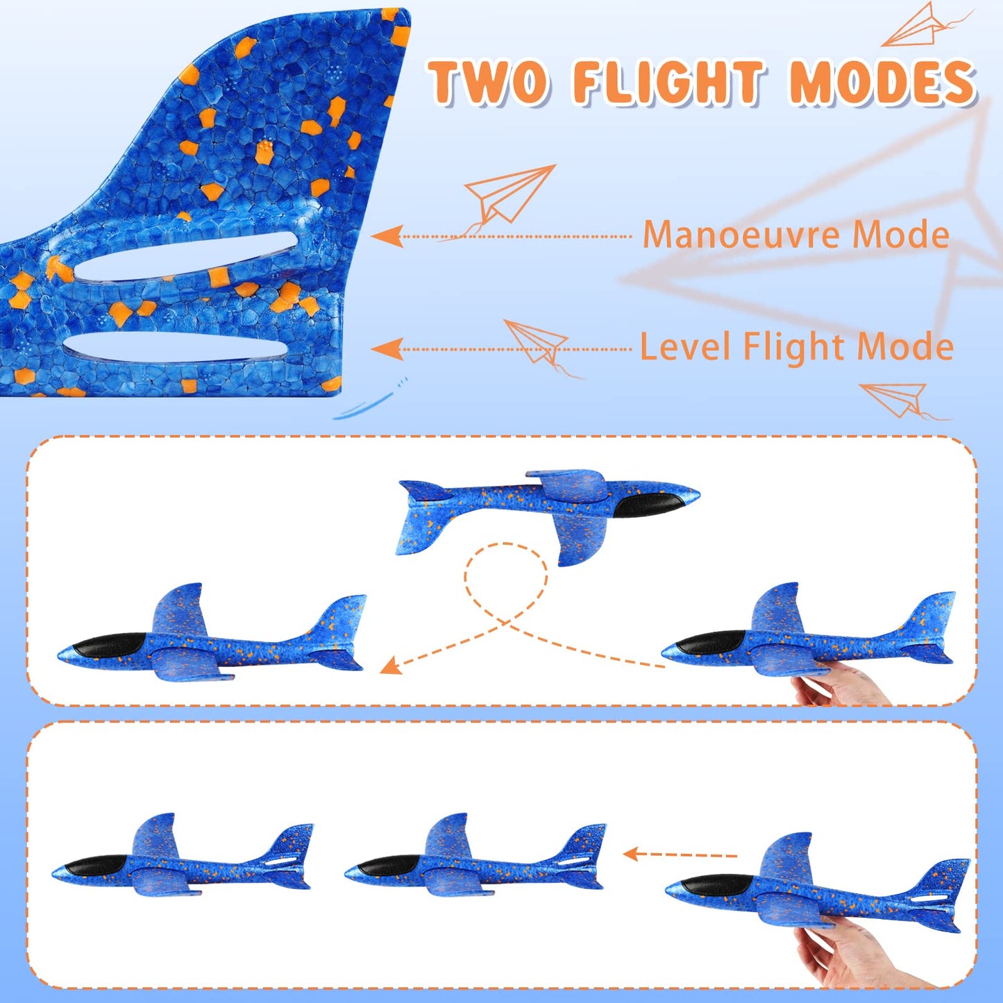 VCOSTORE 4 Pack Foam Airplanes for Kids, 17.5'' Large Throwing Foam Glider Planes Toys,Flying Styrofoam Kid Airplanes Toy for 3 4 5 6 7 8 9 10 11 12 Year Old Boys Girls with Outdoor Sports Play