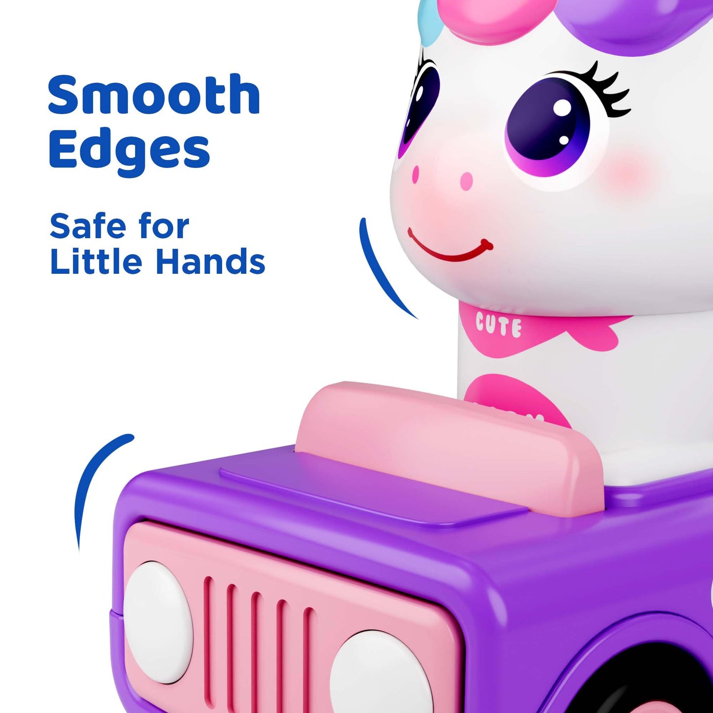 iPlay, iLearn Press to Go Unicorn Car Toys for Toddler 1-3, Baby Animal Racing Cars, Infant Girl Push Go Friction Toy, Kids Play Vehicle for 12 18 24 Month, 1st Birthday Gifts for 1 2 One Yr Child Boy