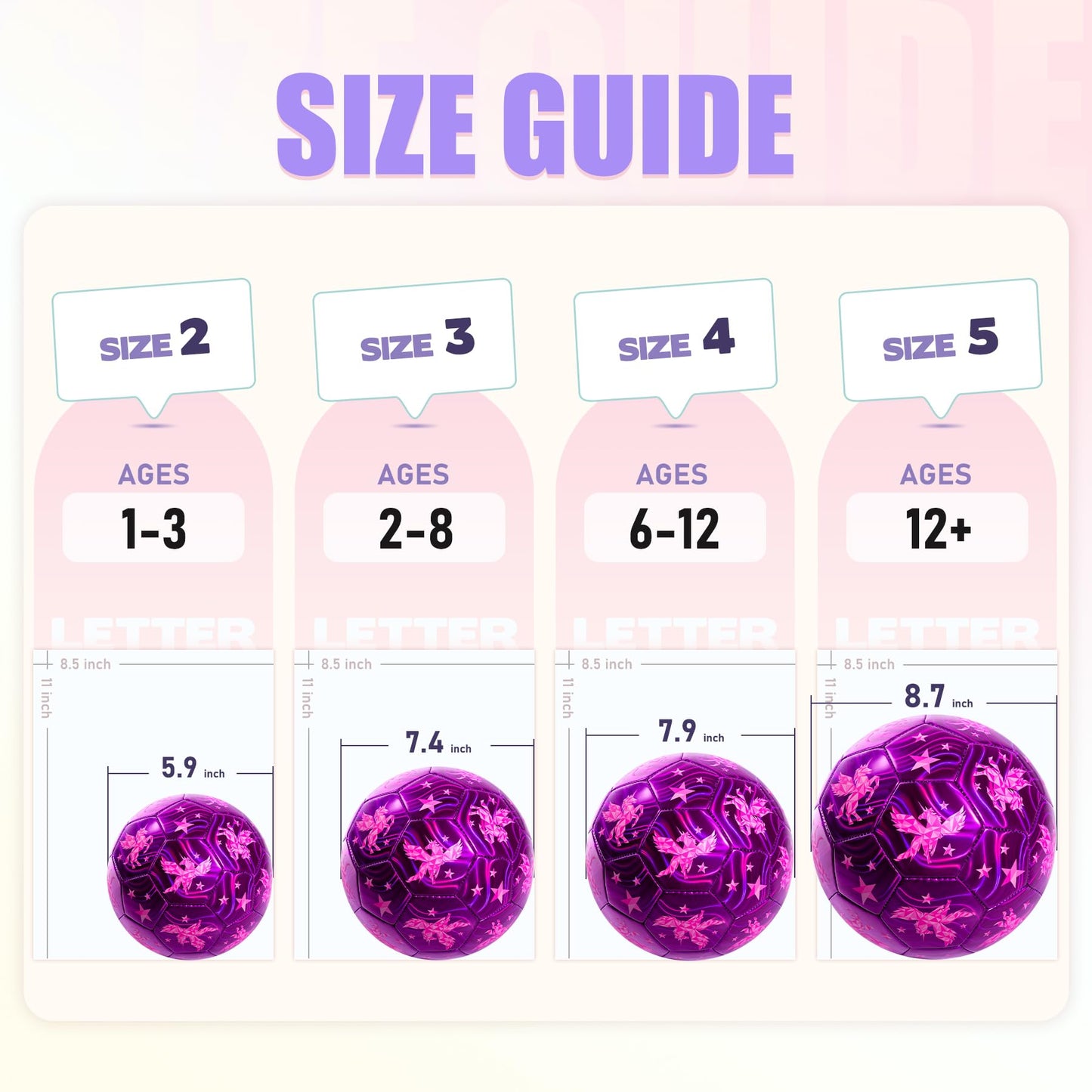 INPODAK Kids Soccer Ball Size 3 for Girl, Cartoon Unicorn Pink Soccer Ball for Toddler 2-8 with Pump, Mesh Bag, Gift Gift for Birthdays Parties