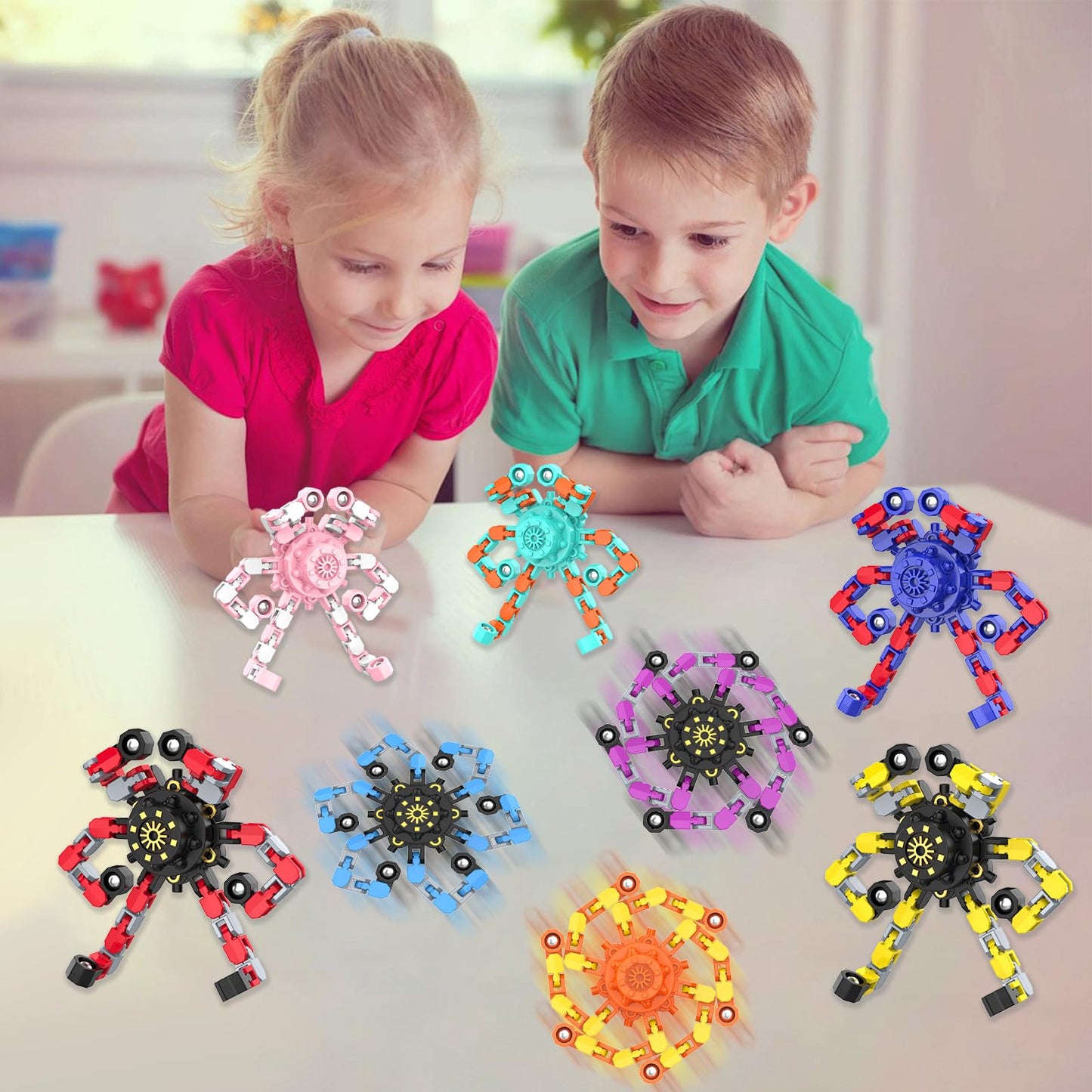 Transformable Fidget Spinners,Kids Easter Basket Stuffers Funny Stress Relief Sensory Fidget Toys,Deformable Chain DIY Robot Fingertip Gyros Toys Party Favors Easter Basket for Kids and Adults (16PC)