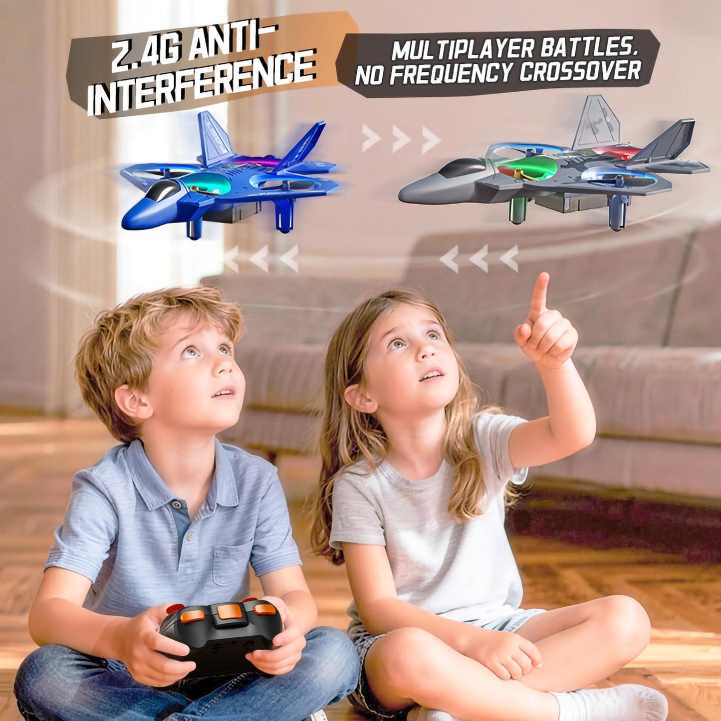 ANTSIR Upgraded RC Plane ABS Fighter Jet Drone for Kids, Mini RC Airplane with Throw-to-Fly Tech & LED Lights, 2.4G Remote Control Aircraft for Boys Age 8-16, Durable Stunt Drone Toy, Birthday